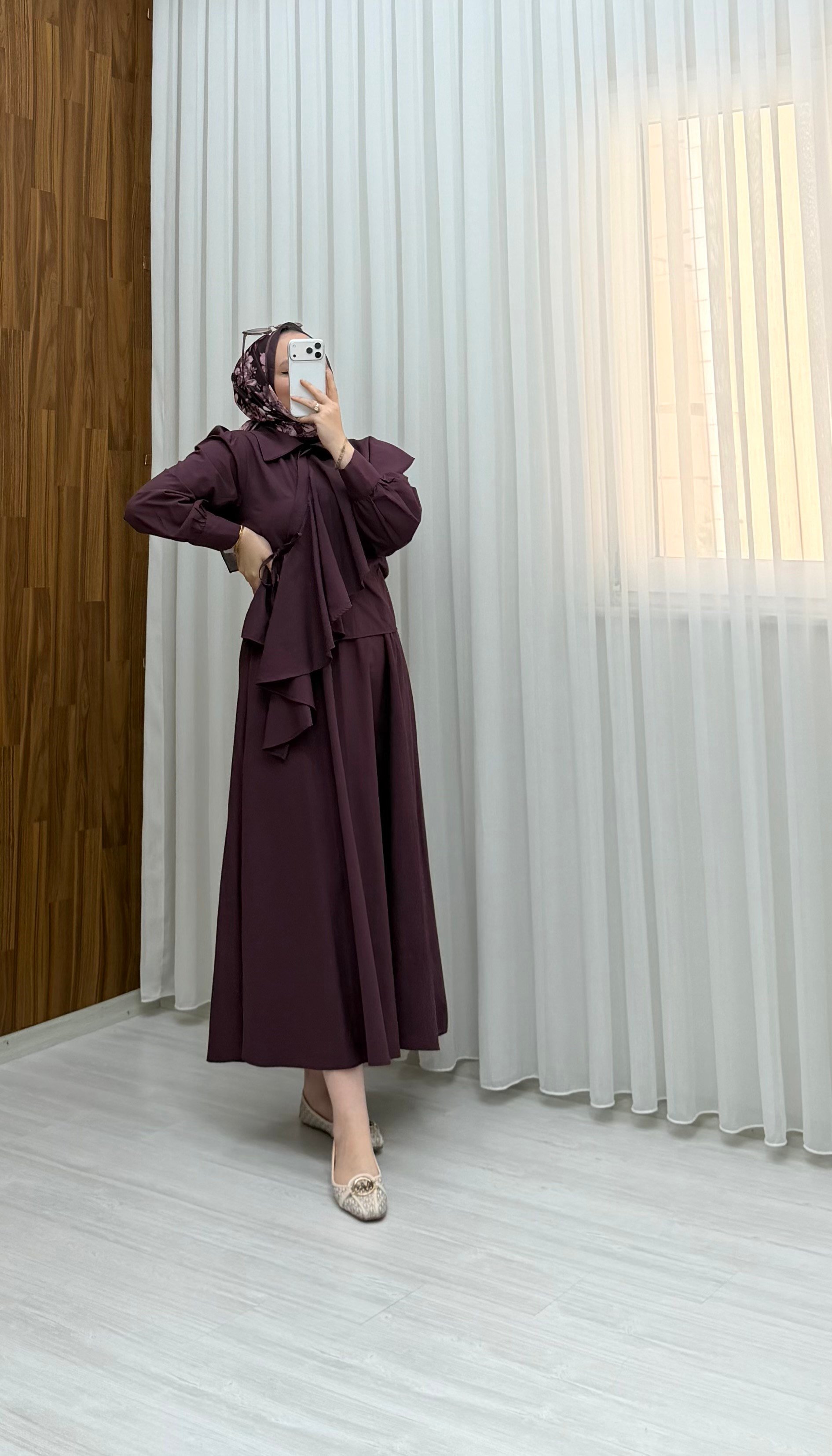 Sole Çapraz Düğmeli Pelerin Takım Bordo 4287 