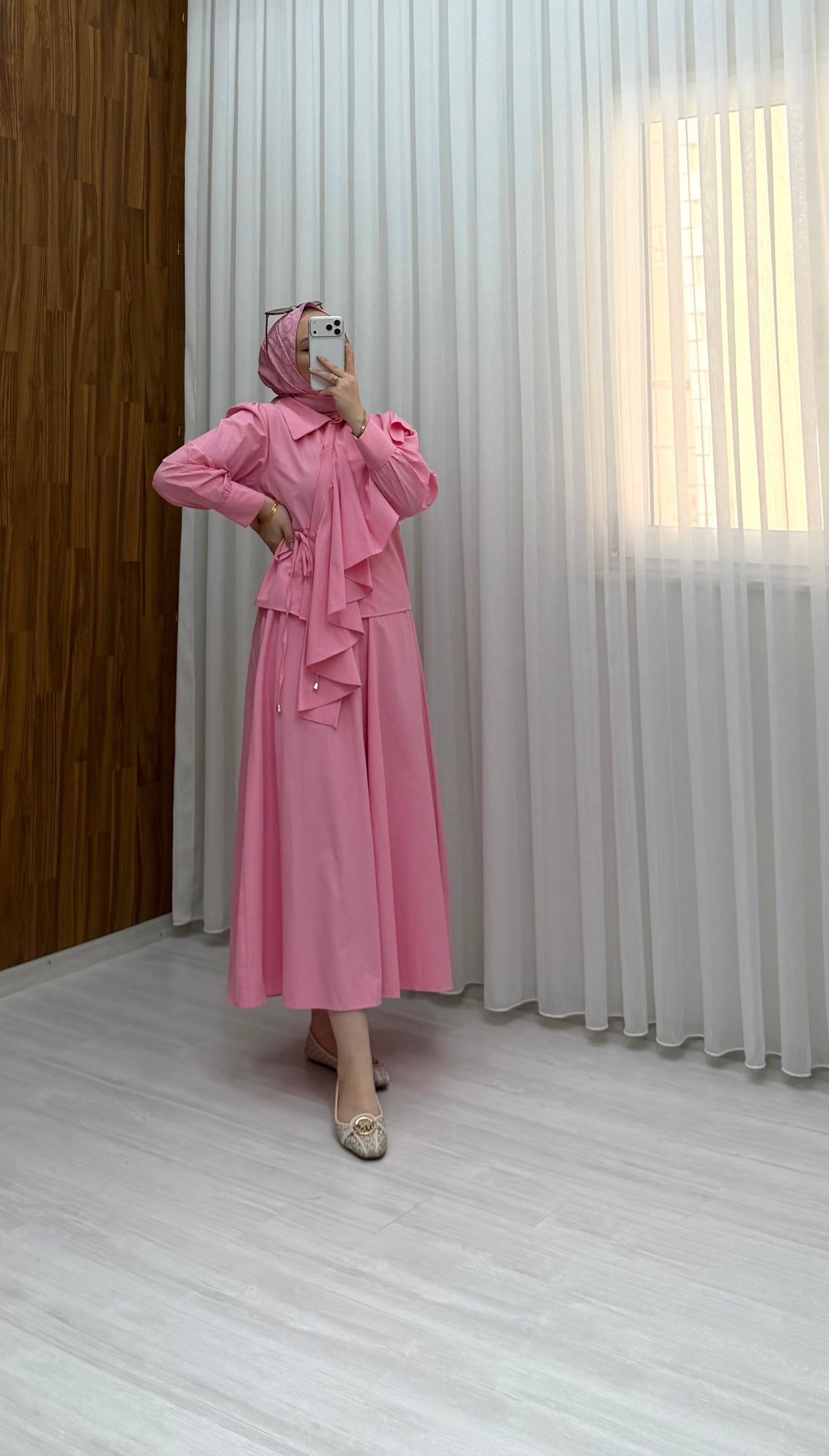 Sole Çapraz Düğmeli Pelerin Takım Pembe 4287 