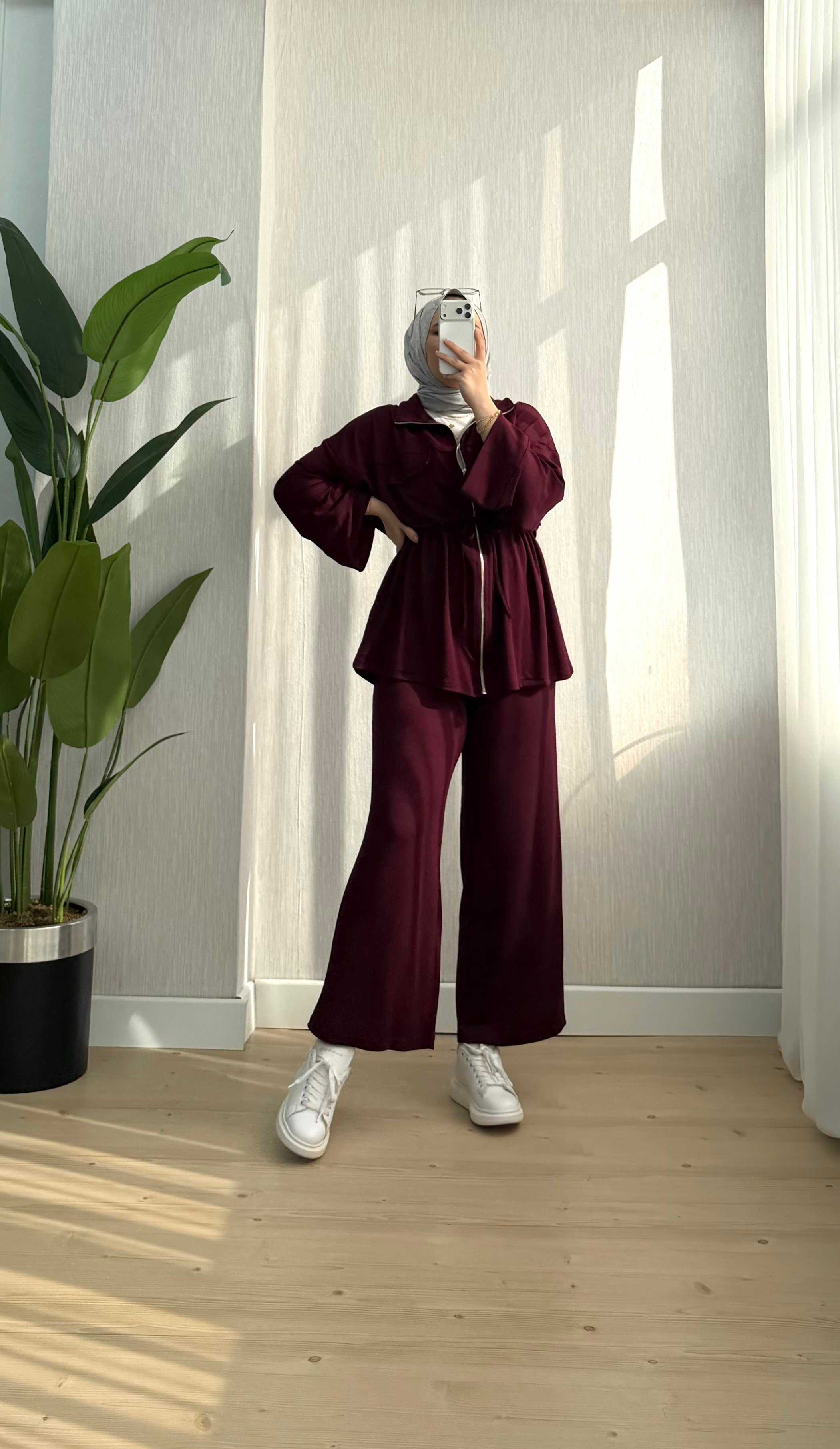 Ketche Biyeli Fermuarlı Yakalı Takım Bordo 62816 
