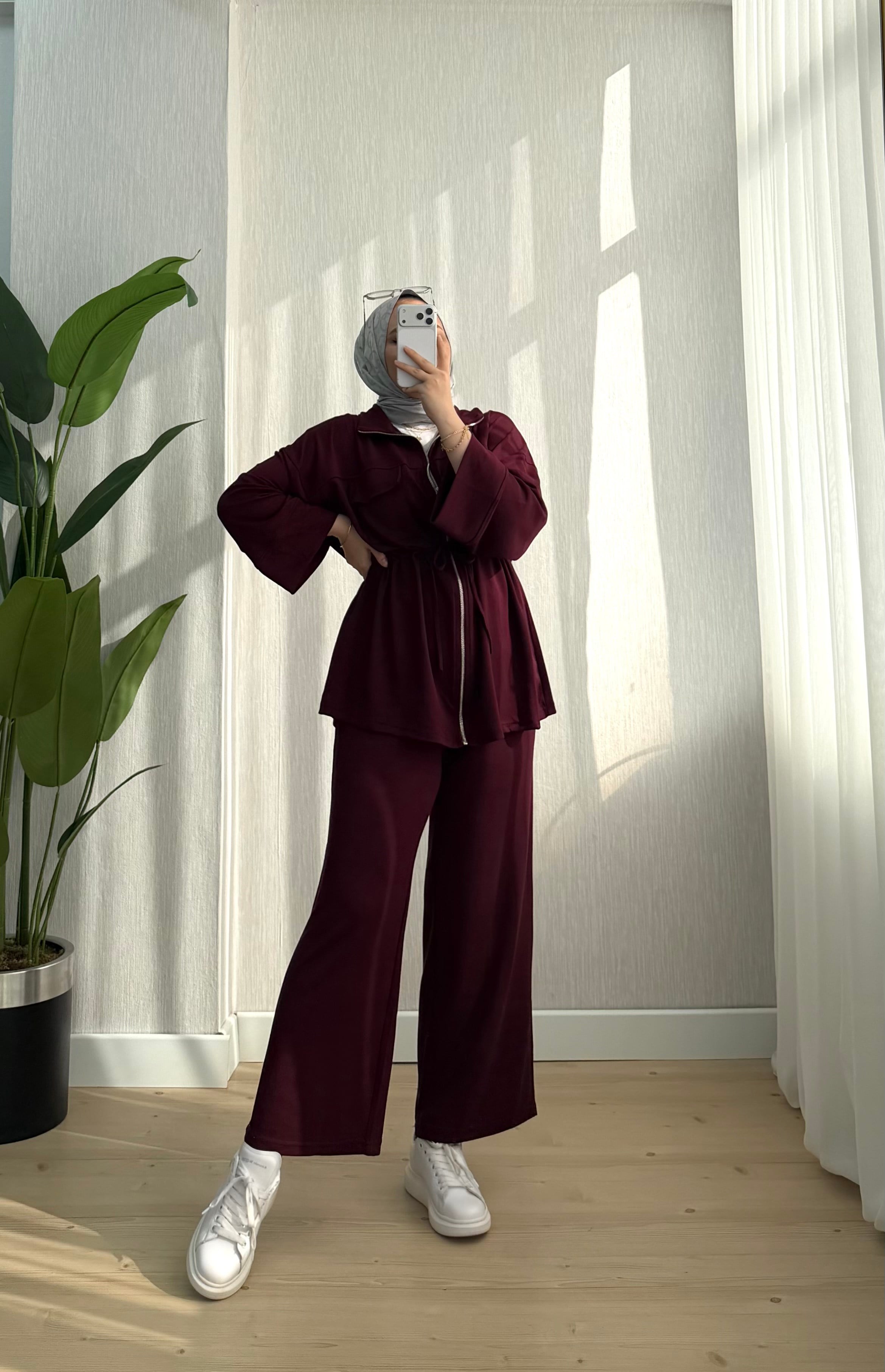 Ketche Biyeli Fermuarlı Yakalı Takım Bordo 62816 