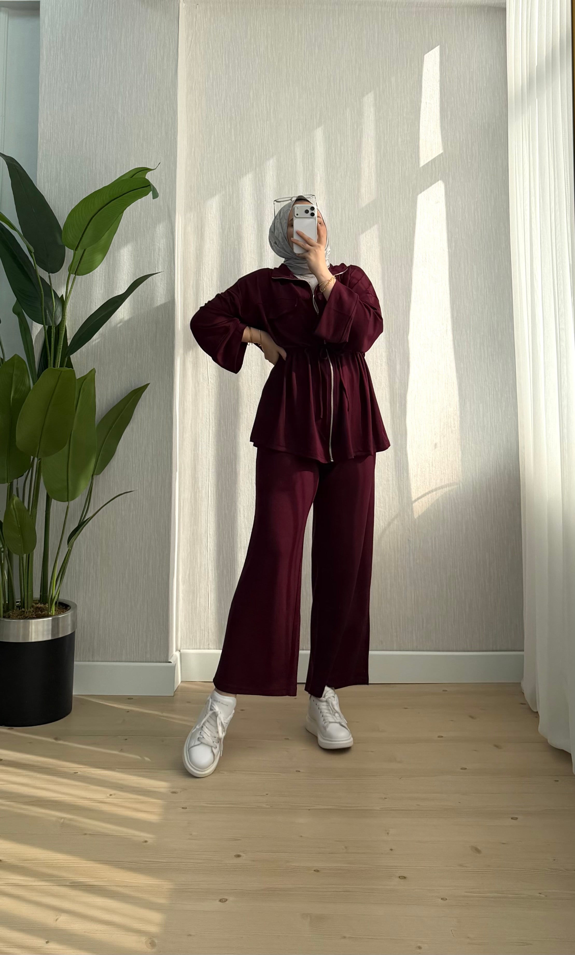 Ketche Biyeli Fermuarlı Yakalı Takım Bordo 62816 