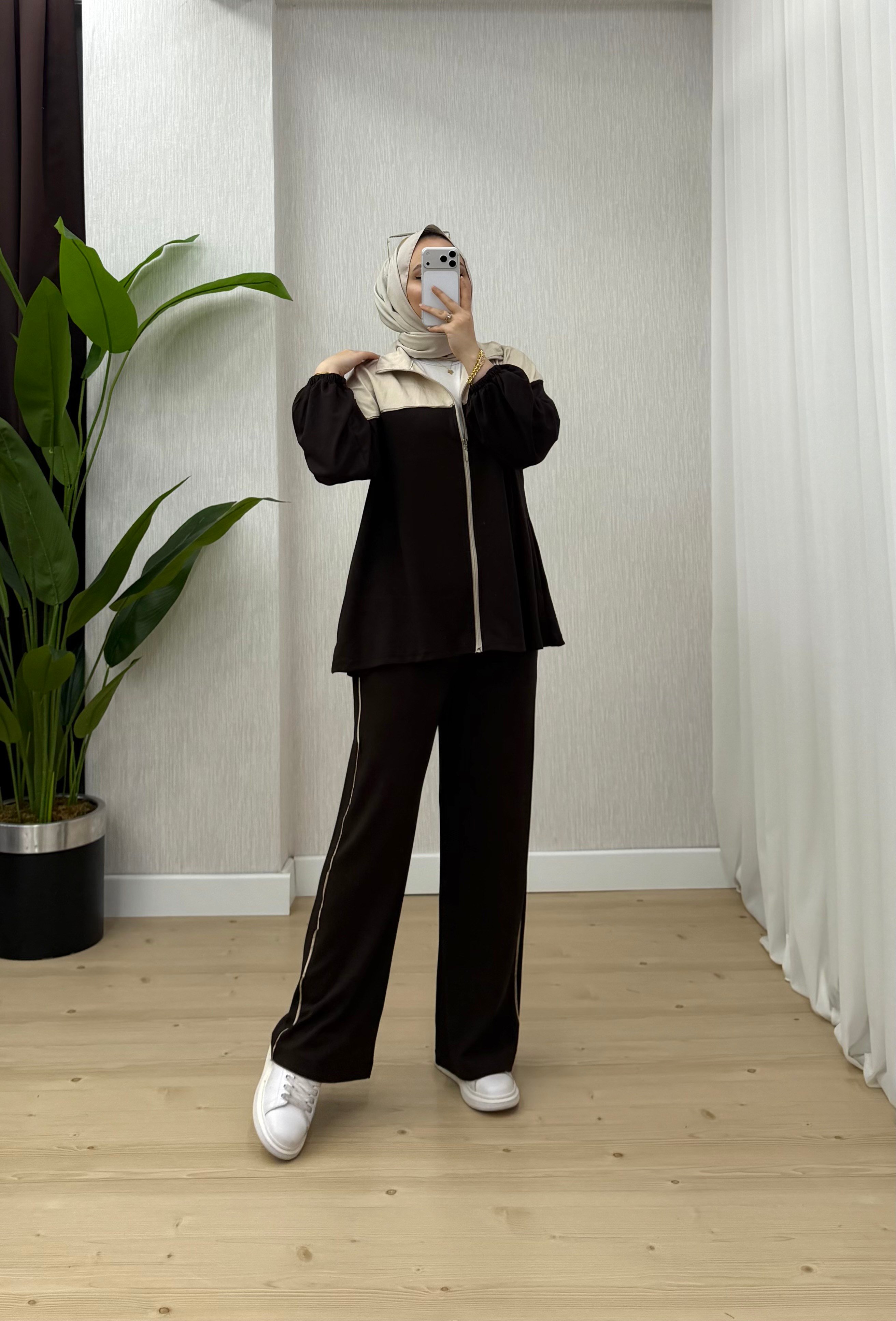 Ketche Fermuarlı Garnili Takım Kahve 62823 