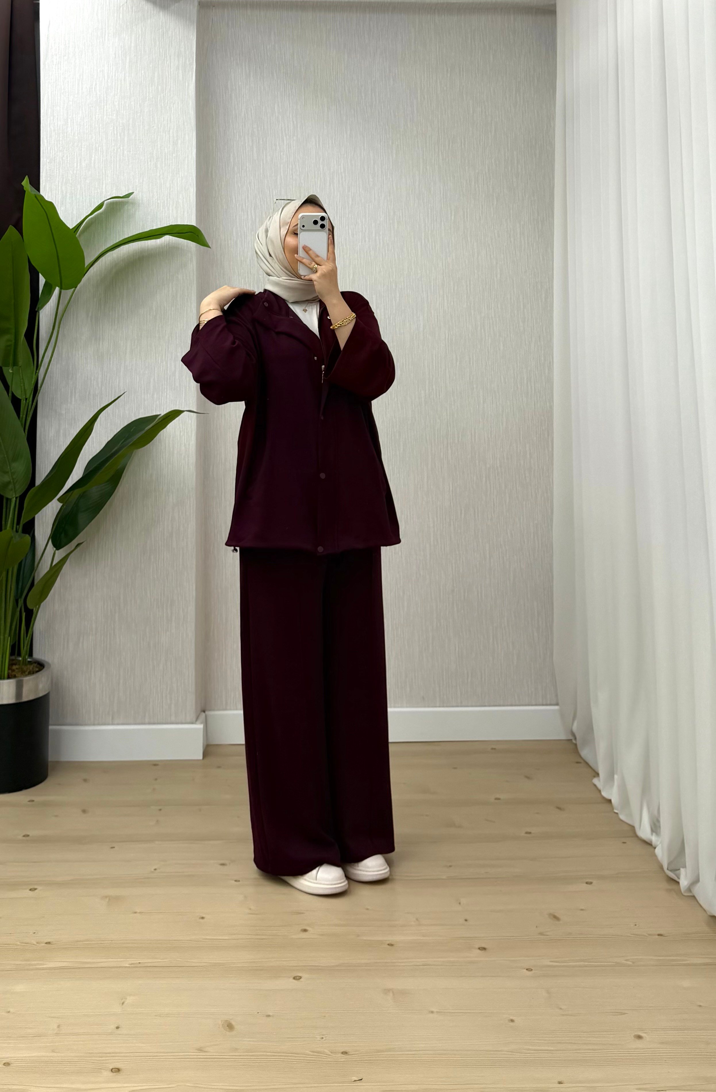 Ketche Çıtlı Gizli Fermuarlı OYS Takım Bordo 62920 