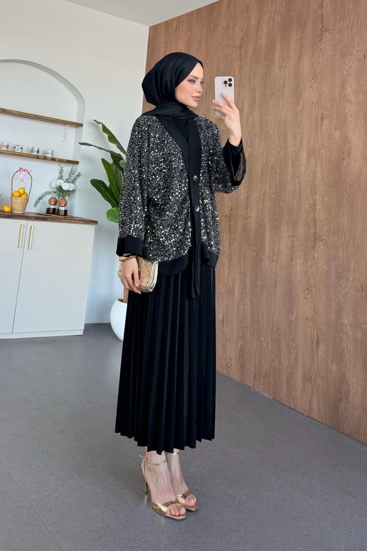 Qup Sendy 3 lü Etekli Takım Siyah 6493 