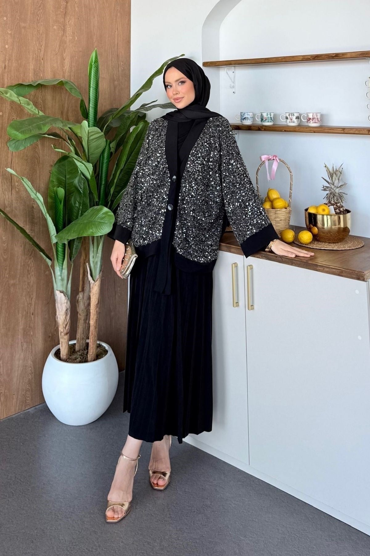 Qup Sendy 3 lü Etekli Takım Siyah 6493 