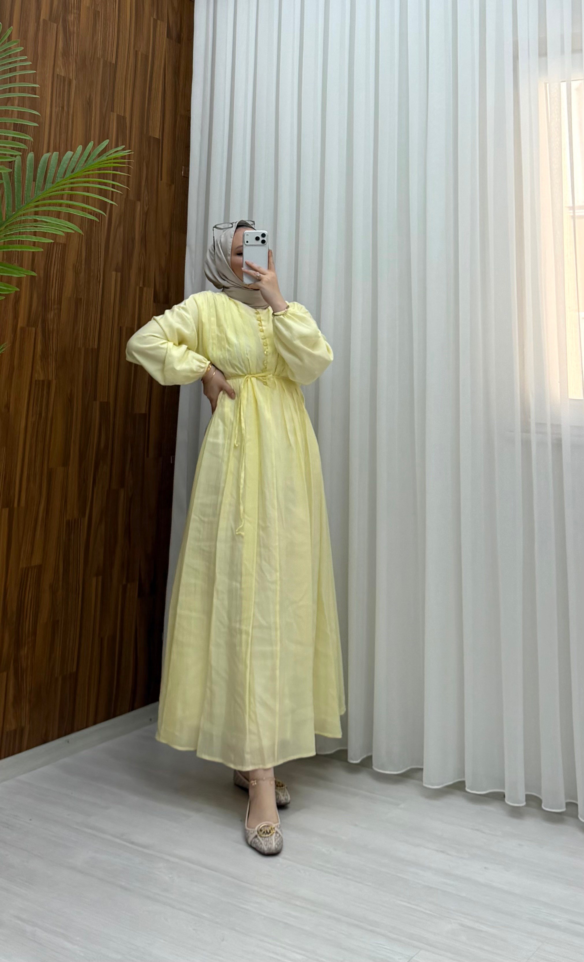 Bqre Astarlı Poplin Elbise Sarı (7169) 7169 