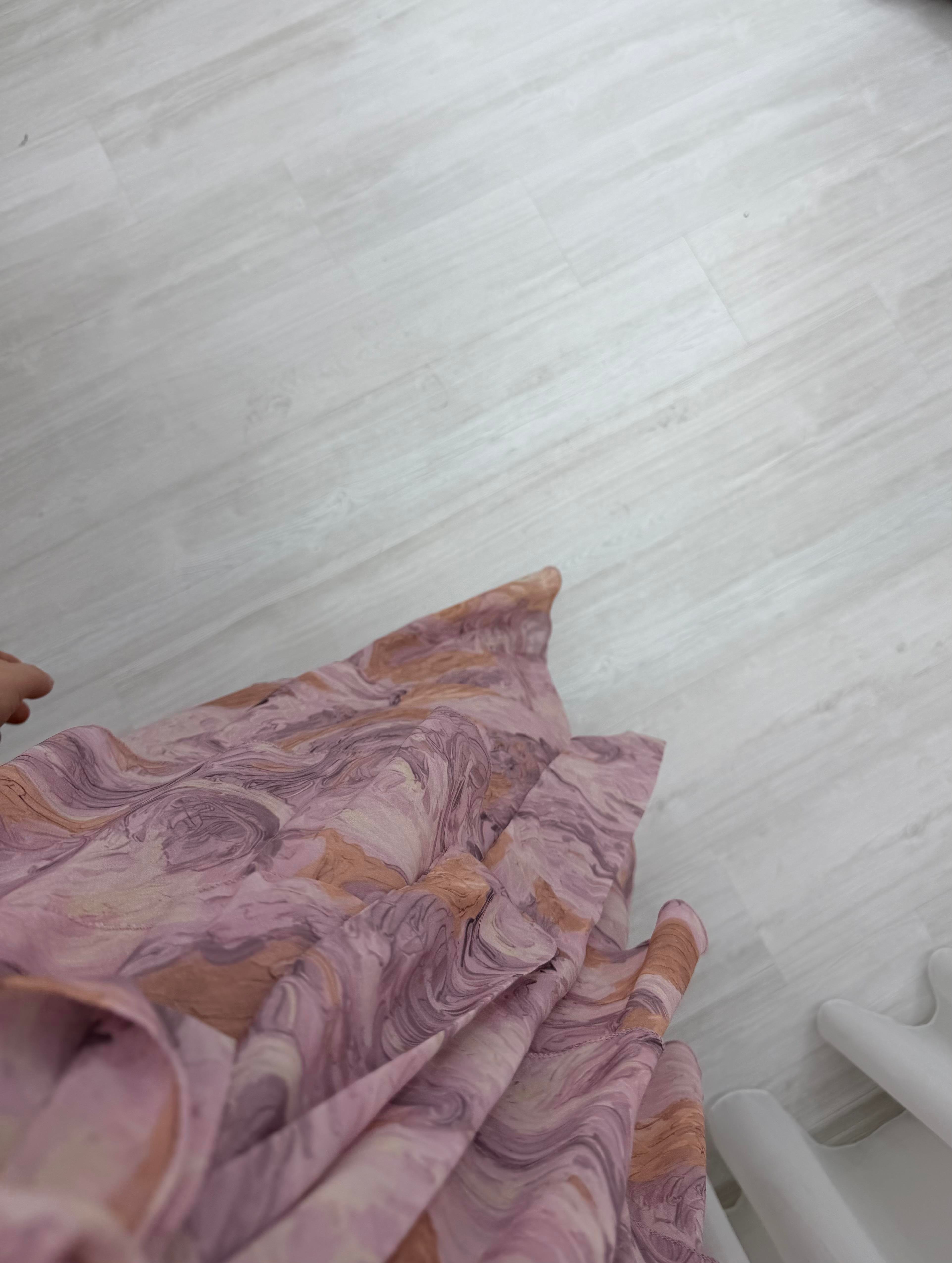 Binay Şifon Desenli Kat Kat Elbise Pembe  7894 