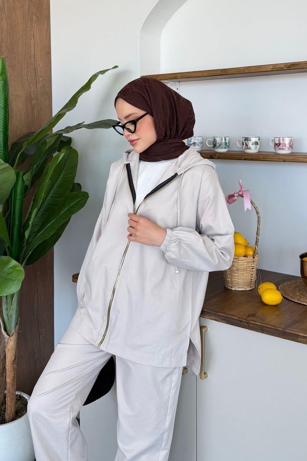Qup Tansel FRM Trenç Kumaş Takım Bej 8031 