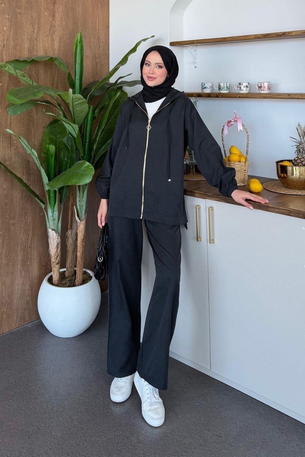 Qup Tansel FRM Trenç Kumaş Takım Siyah 8031 