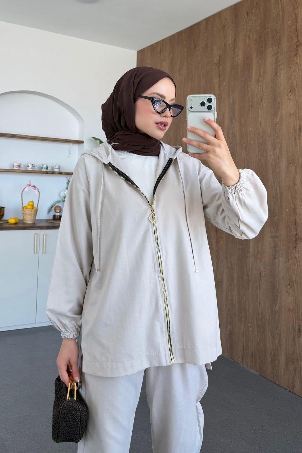 Qup Tansel FRM Trenç Kumaş Takım Bej 8031 