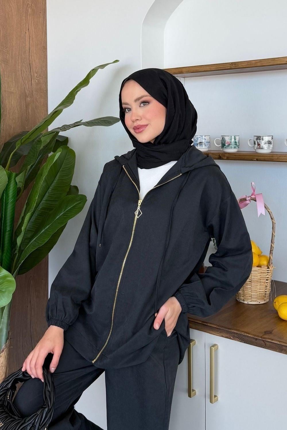 Qup Tansel FRM Trenç Kumaş Takım Siyah 8031 