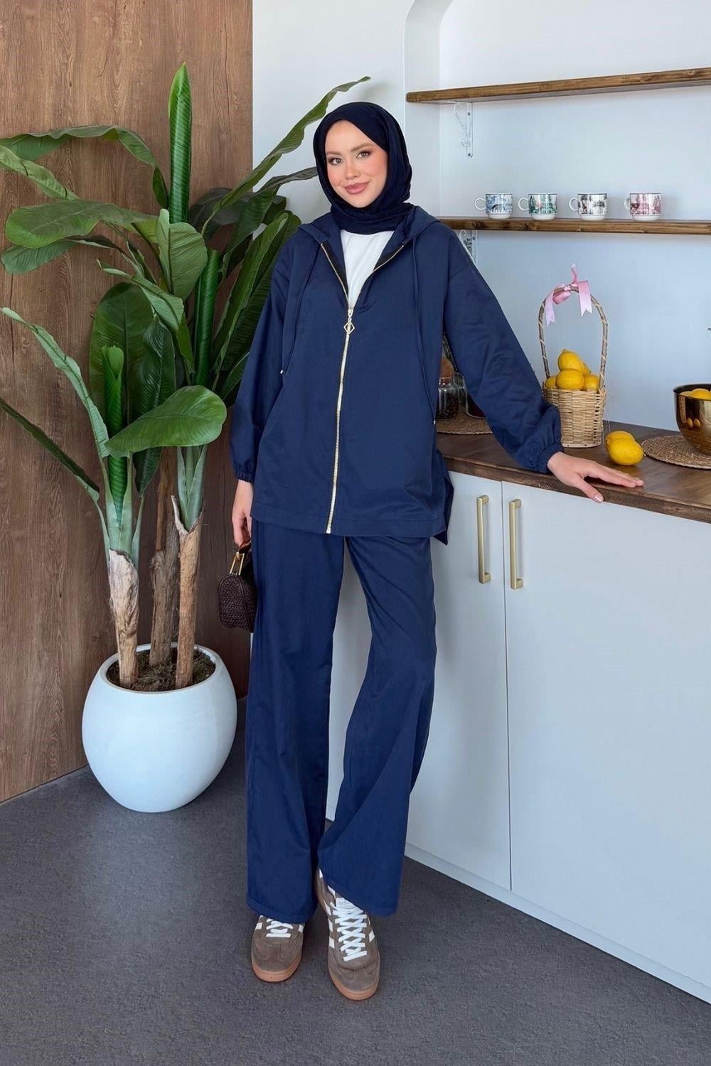 Qup Tansel FRM Trenç Kumaş Takım Lacivert  8031 
