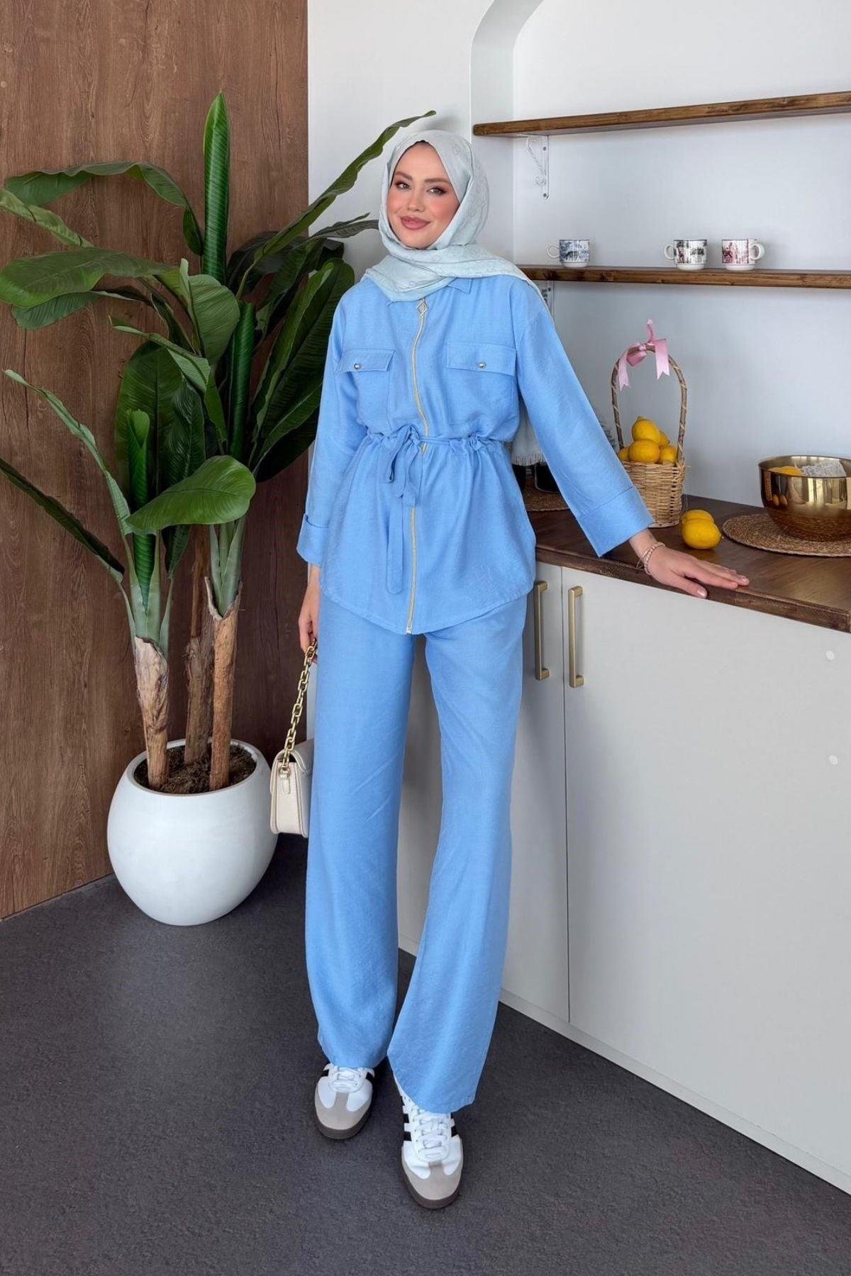 Qup Sual Keten Fermuarlı Takım Bebe Mavisi 8034 