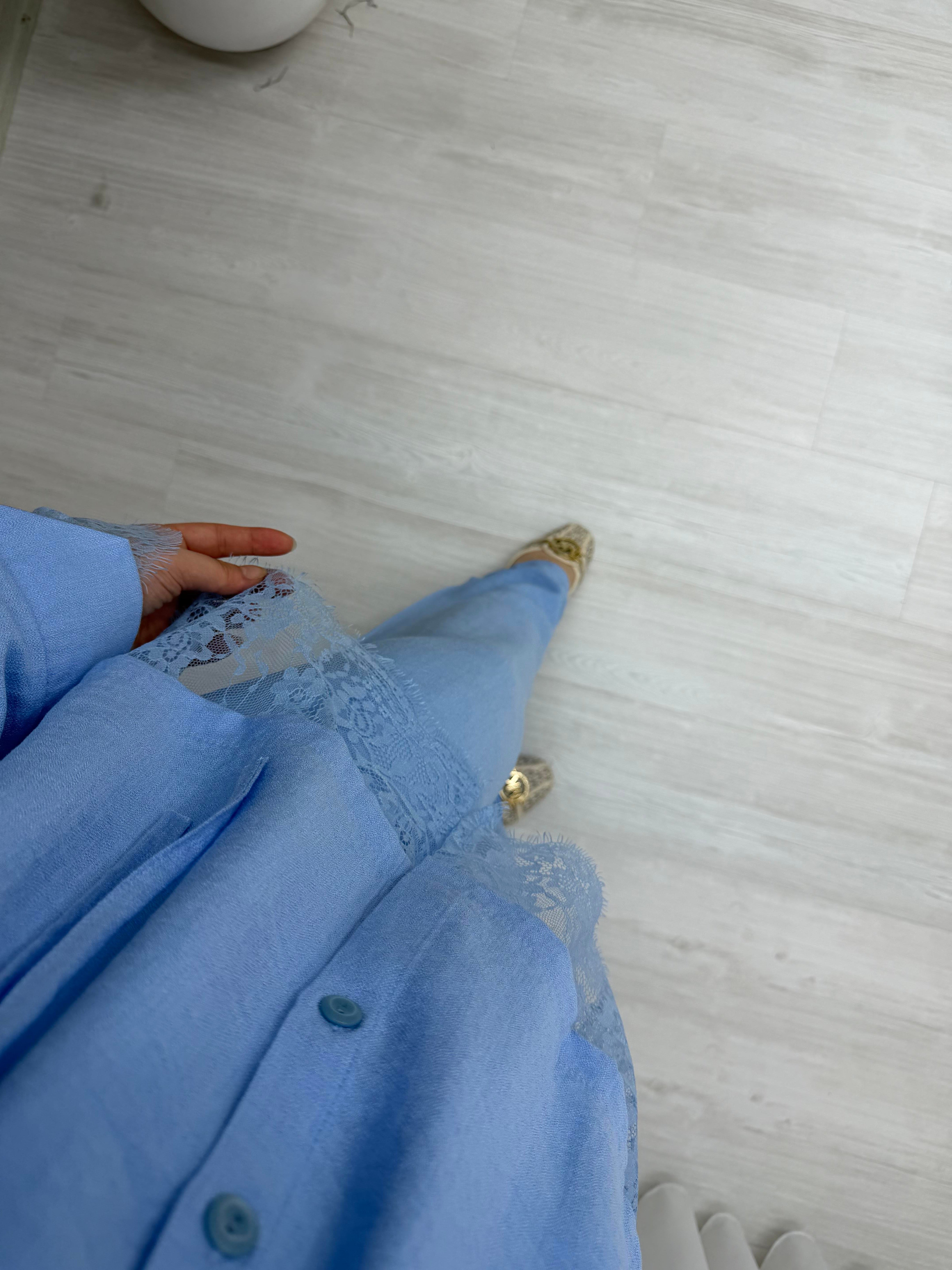 Qup Fruze Dantel Detay Takım Bebe Mavisi 8041 