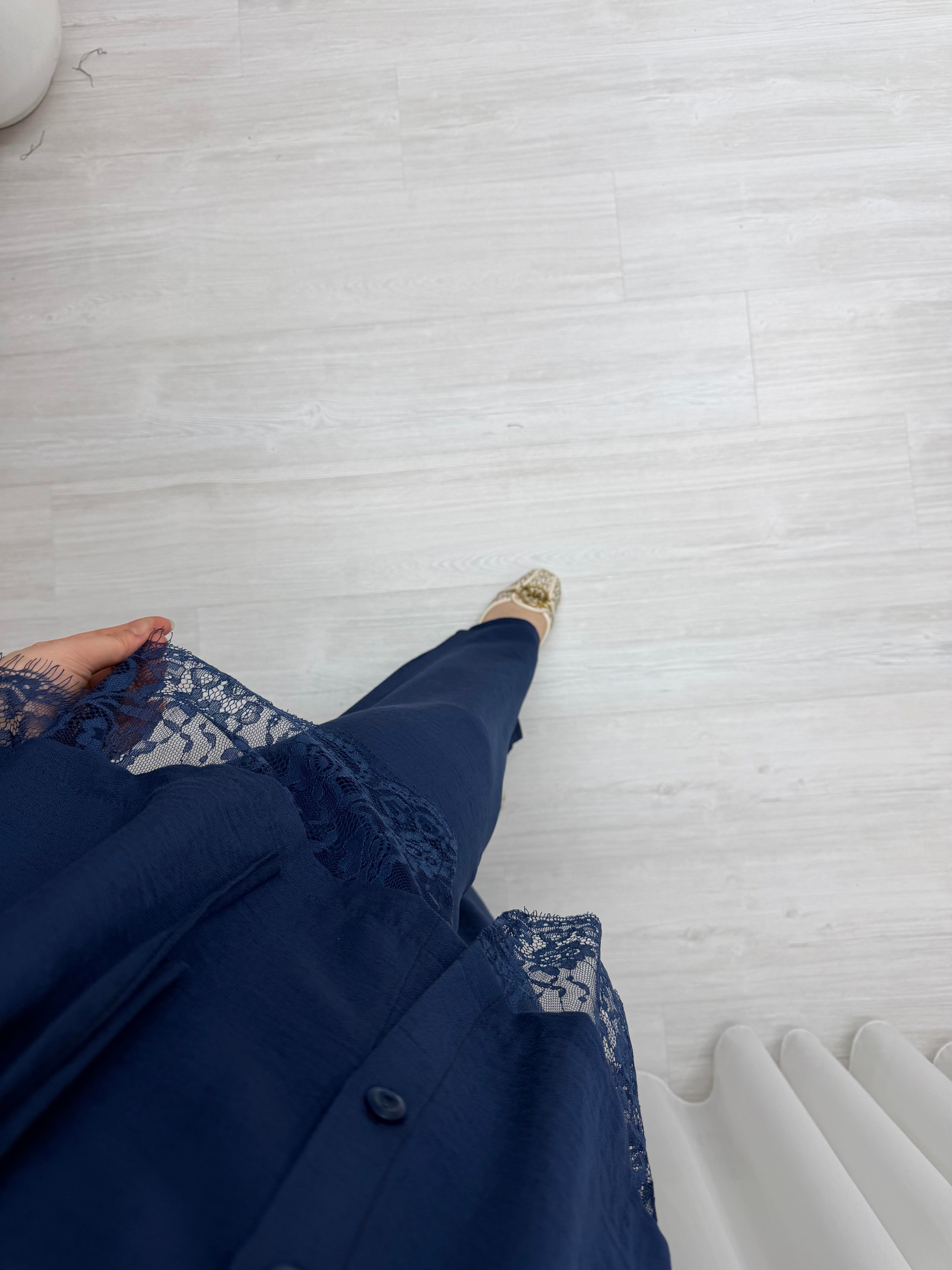 Qup Fruze Dantel Detay Takım Lacivert 8041 
