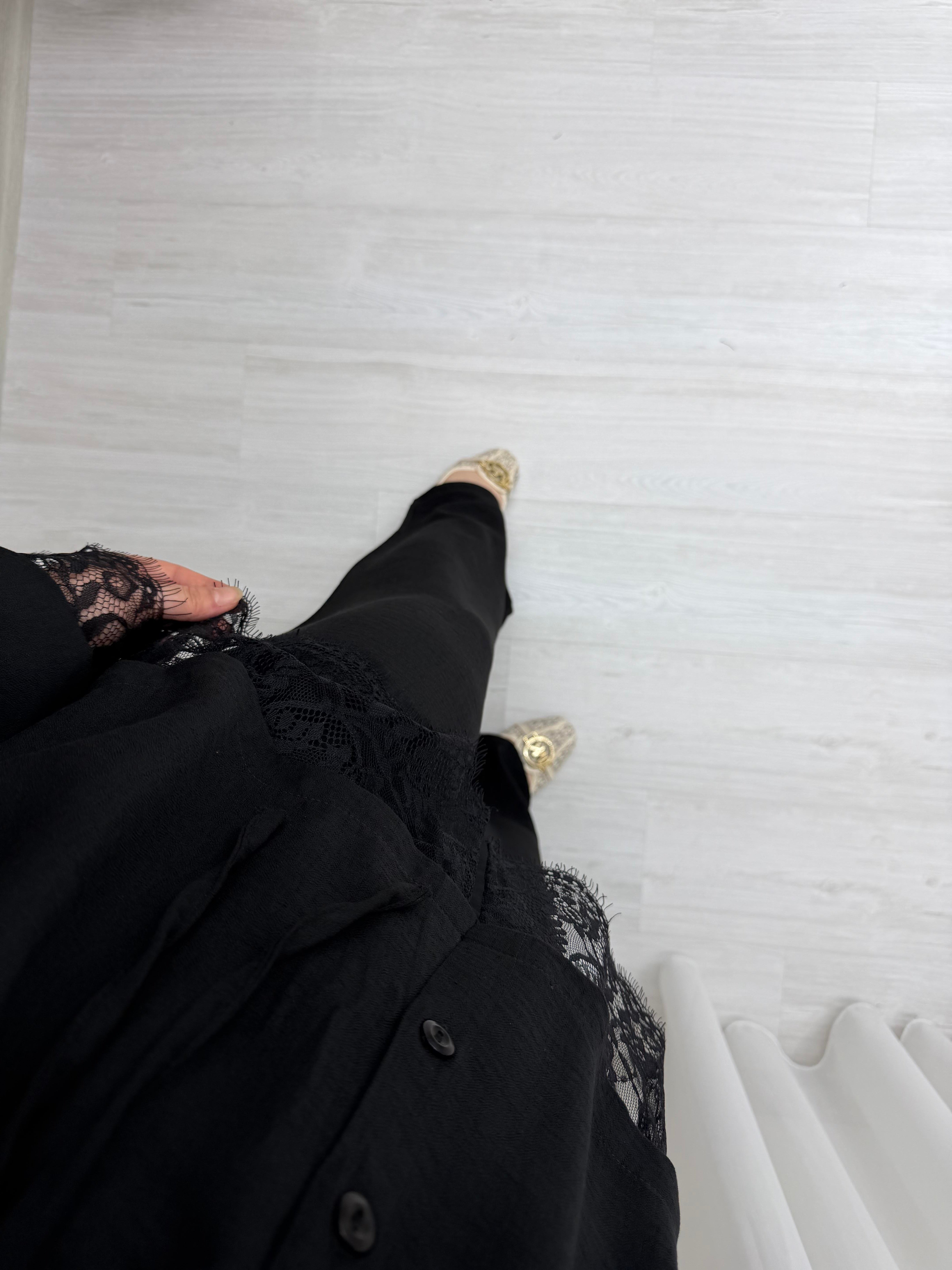 Qup Fruze Dantel Detay Takım Siyah 8041 
