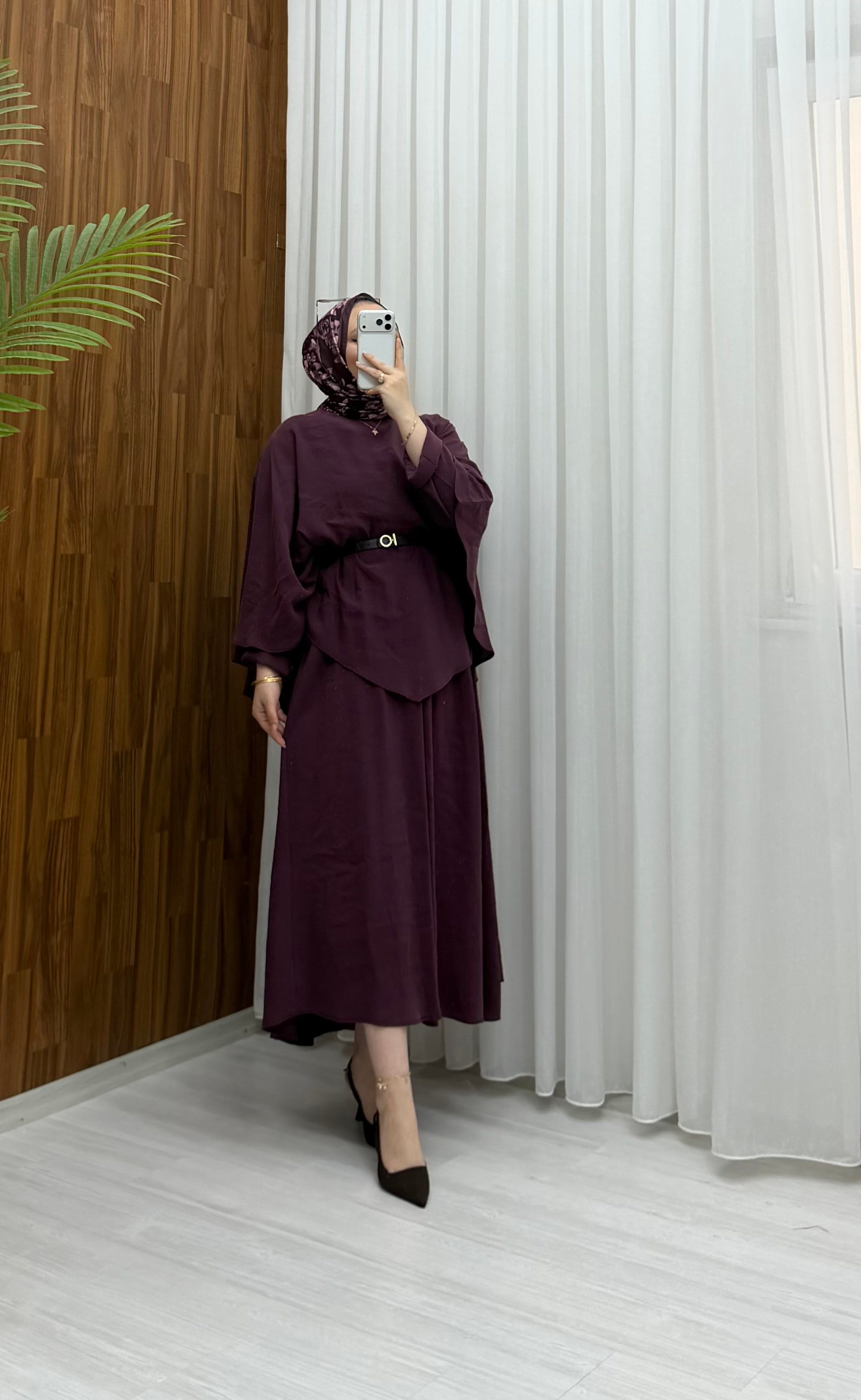 Qup Zena Pelerin Elbise Bordo 8064 