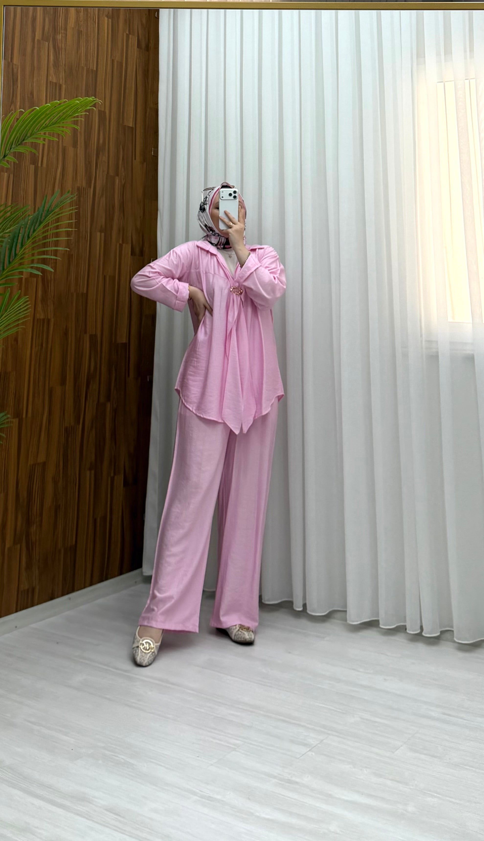 Qup Çilek Kravat Toka Detay Takım Pembe 8081 