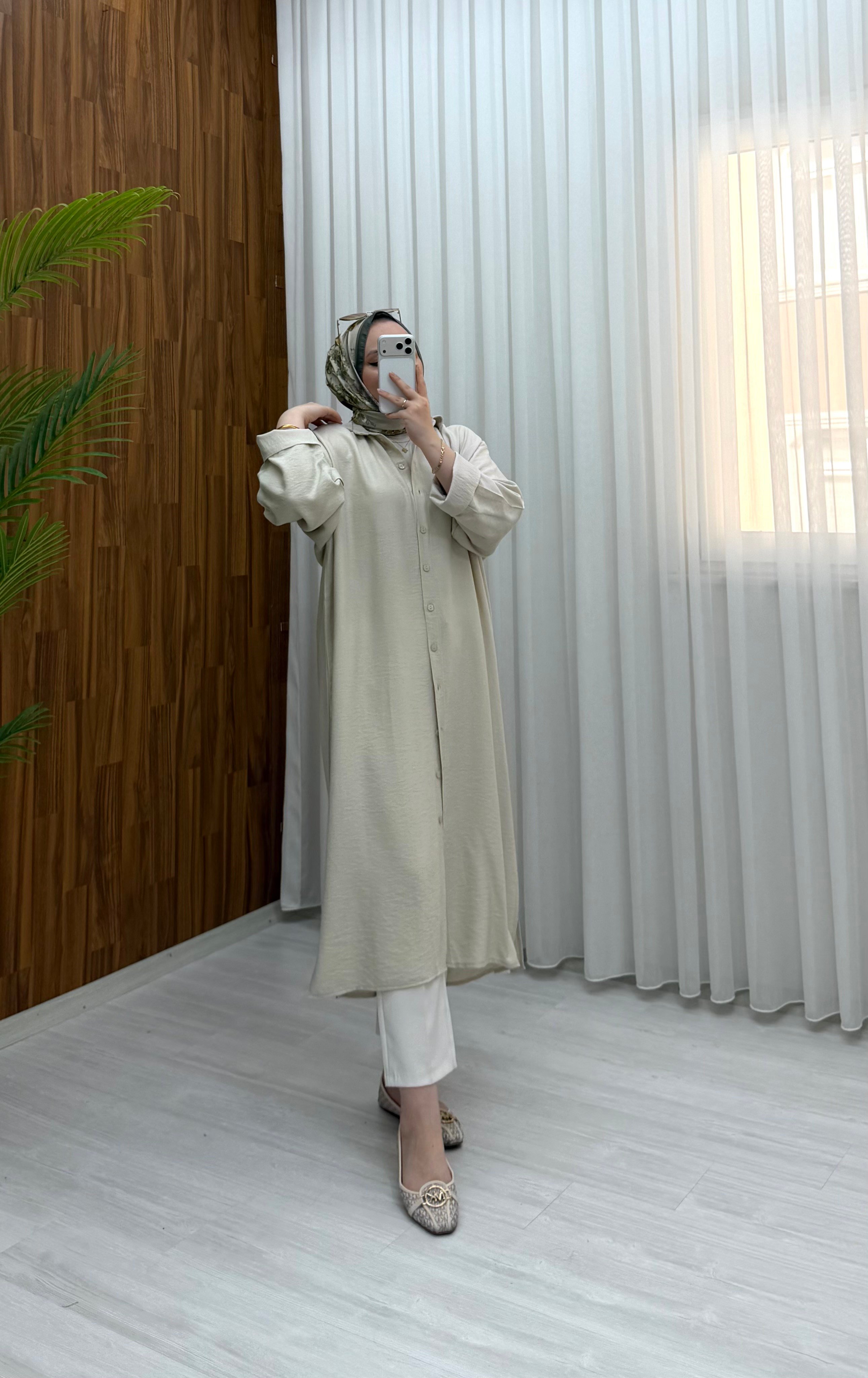 Qup Nisa Keten Tunik Bej 8082 