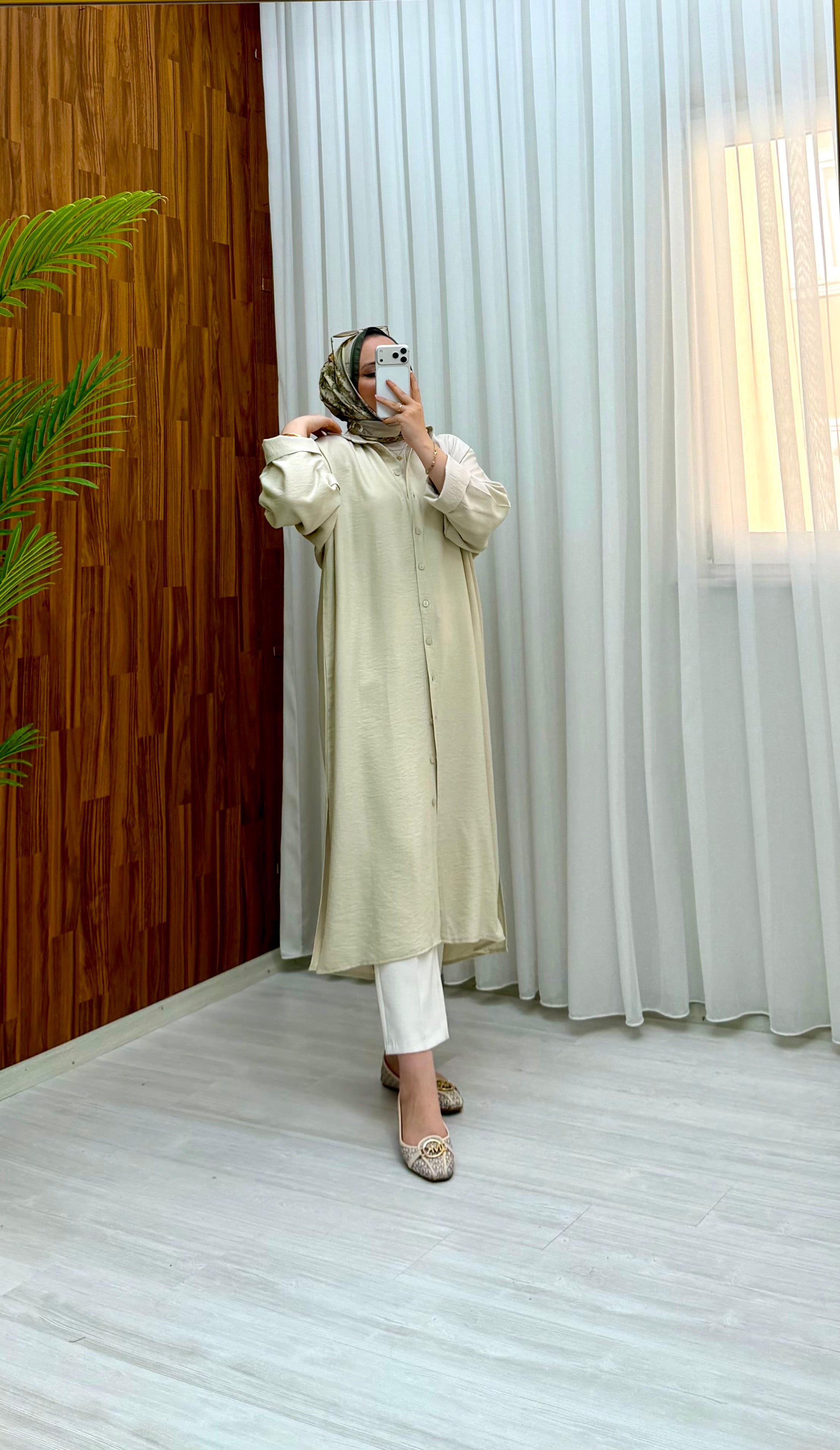 Qup Nisa Keten Tunik Bej 8082 