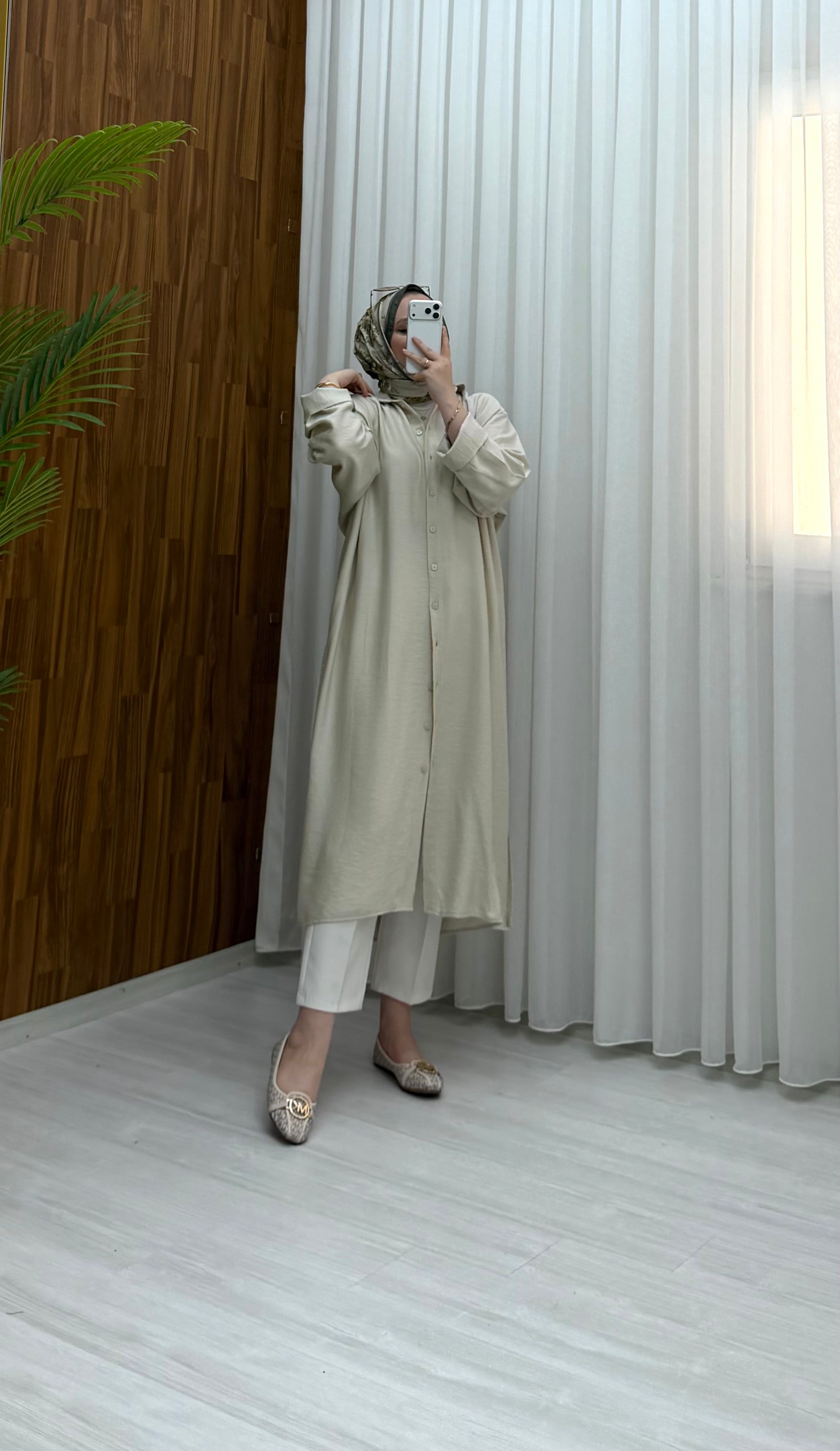 Qup Nisa Keten Tunik Bej 8082 