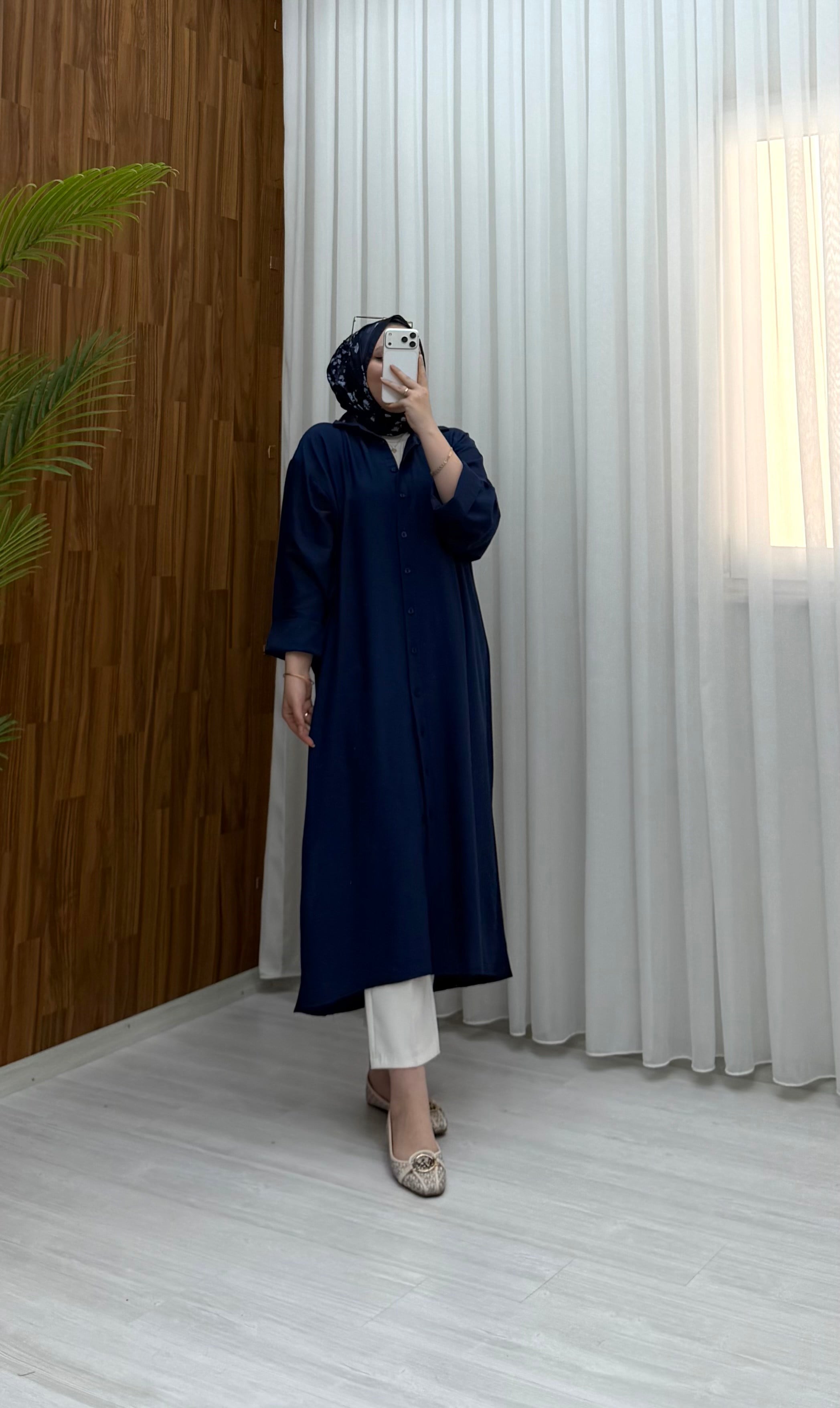 Qup Nisa Keten Tunik Lacivert 8082 