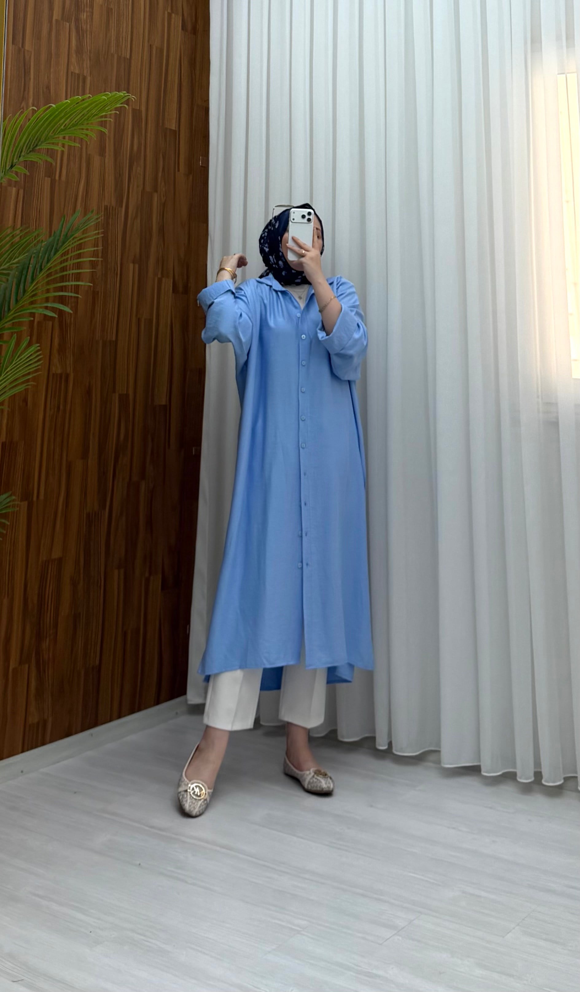 Qup Nisa Keten Tunik Mavi 8082 
