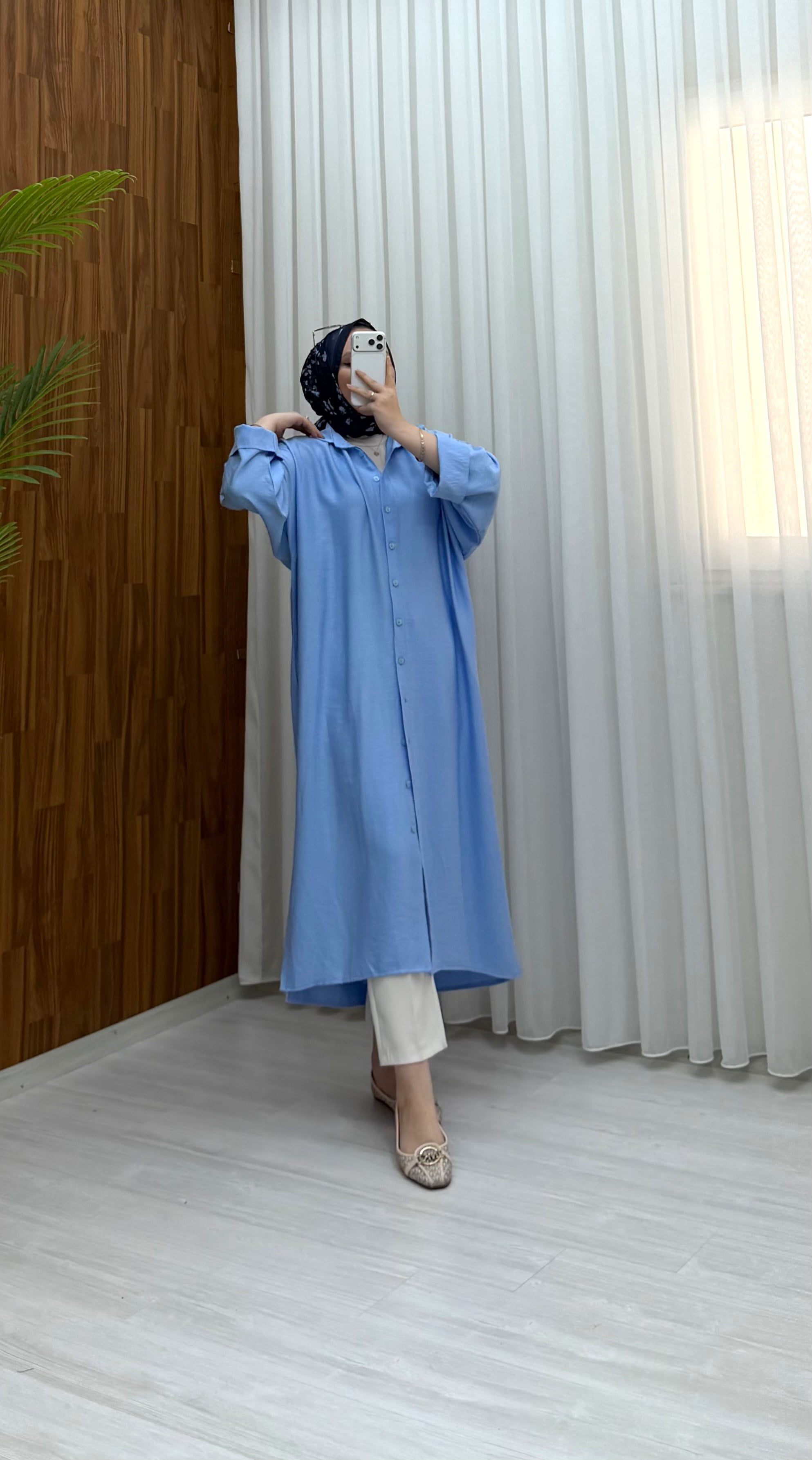 Qup Nisa Keten Tunik Mavi 8082 