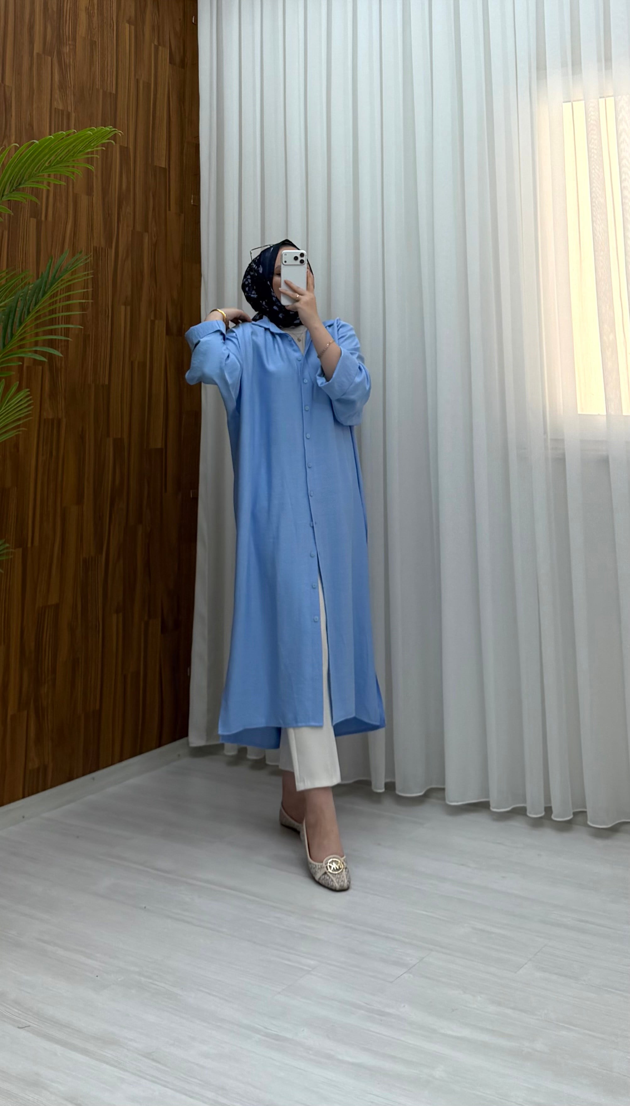 Qup Nisa Keten Tunik Mavi 8082 