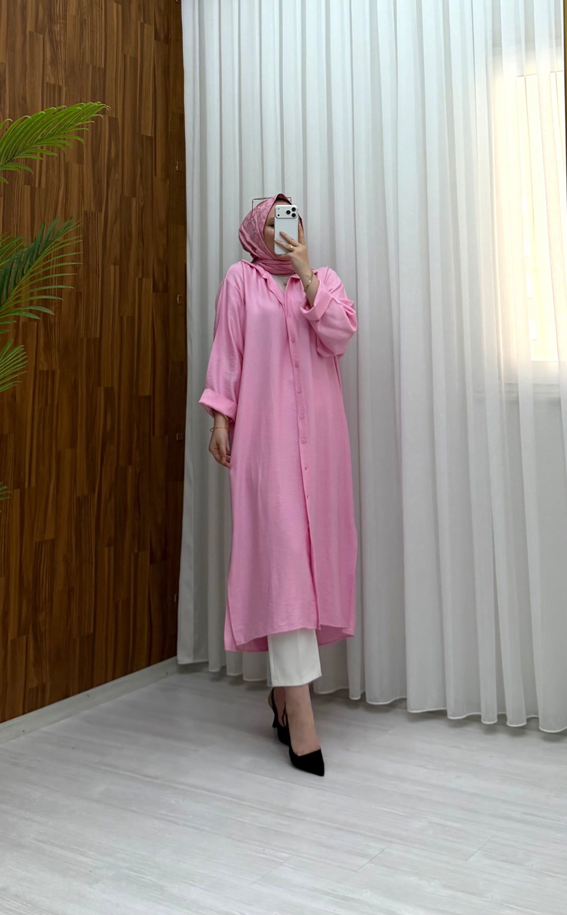 Qup Nisa Keten Tunik Pembe 8082 