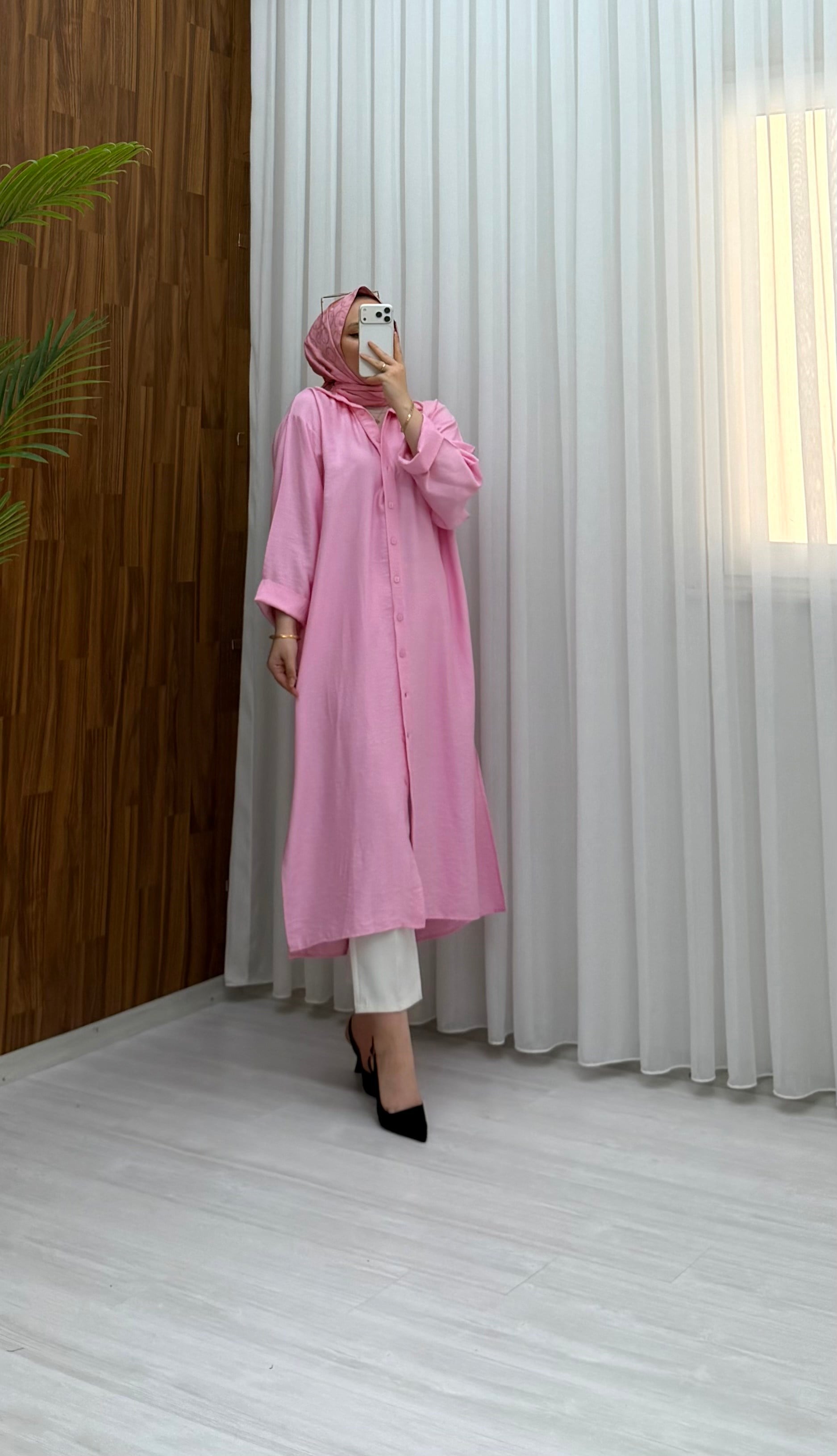 Qup Nisa Keten Tunik Pembe 8082 