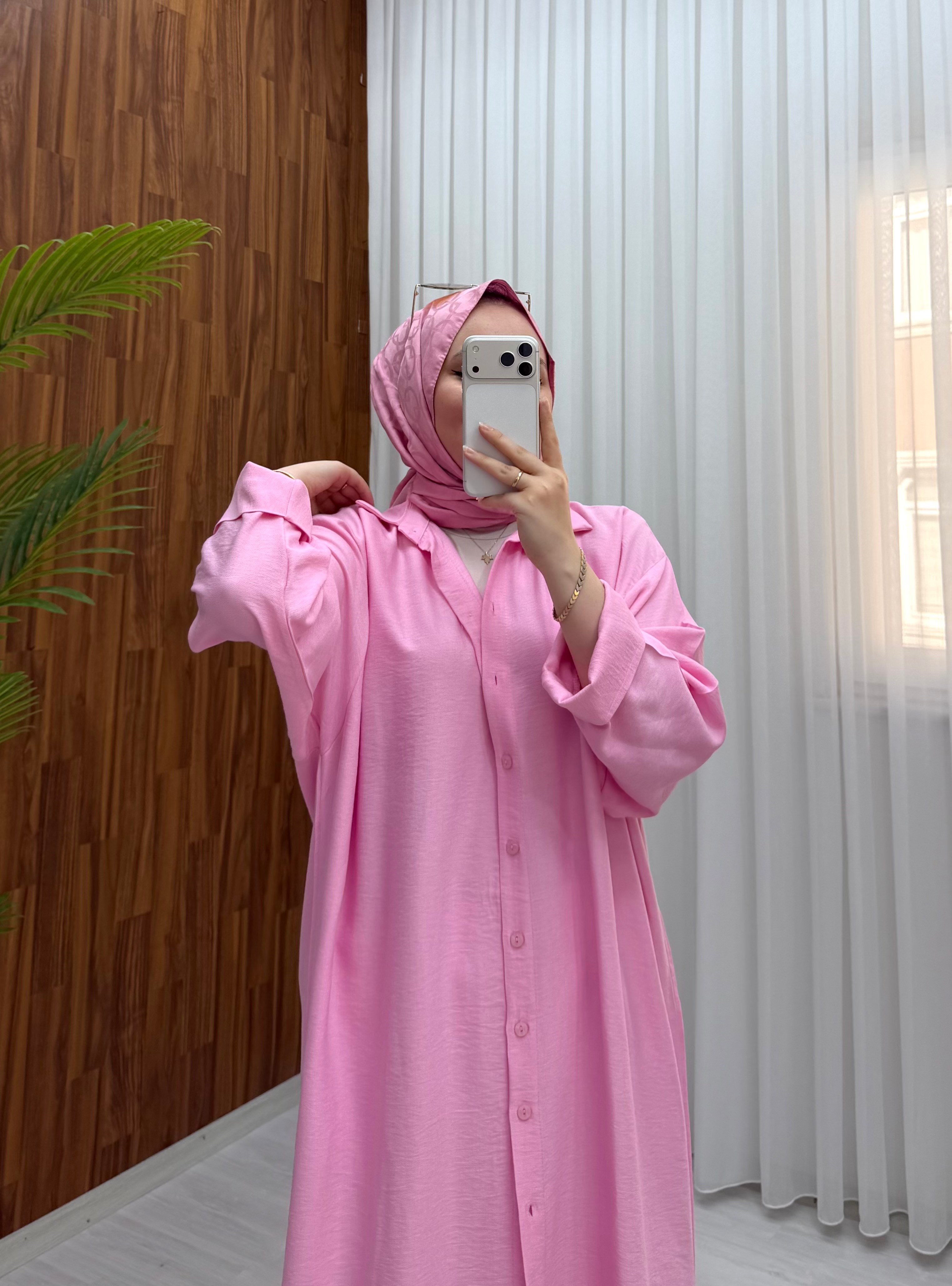 Qup Nisa Keten Tunik Pembe 8082 