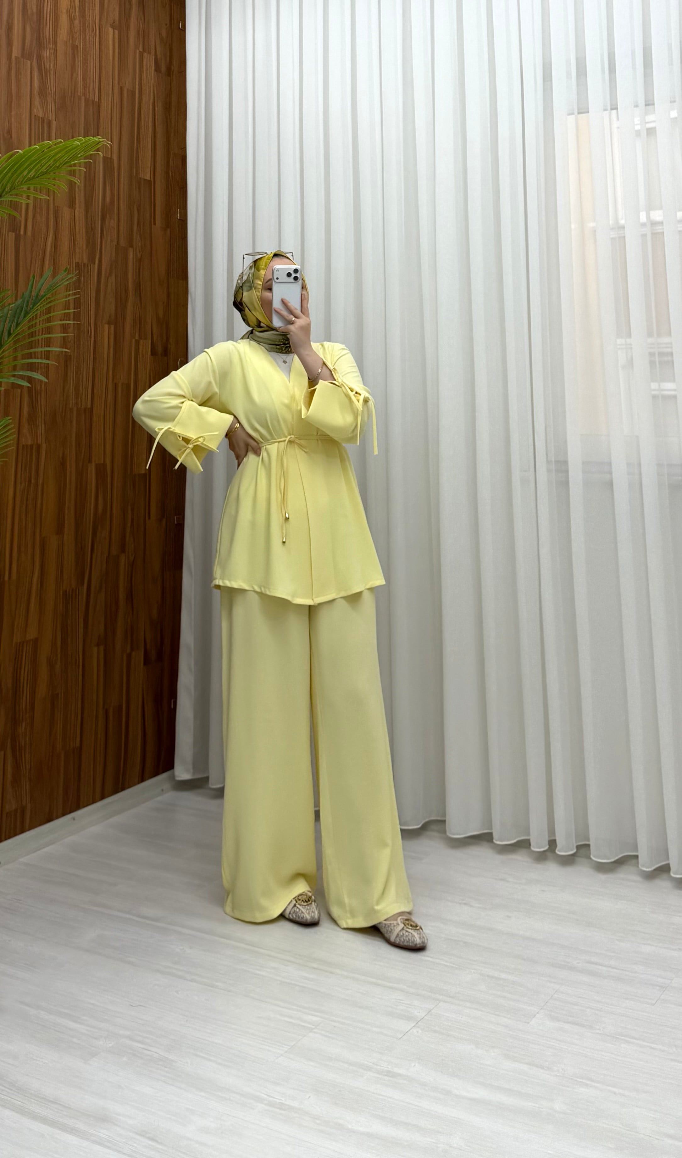 Binay Linda Fiyonk Detay Kimano Takım Sarı 8089 