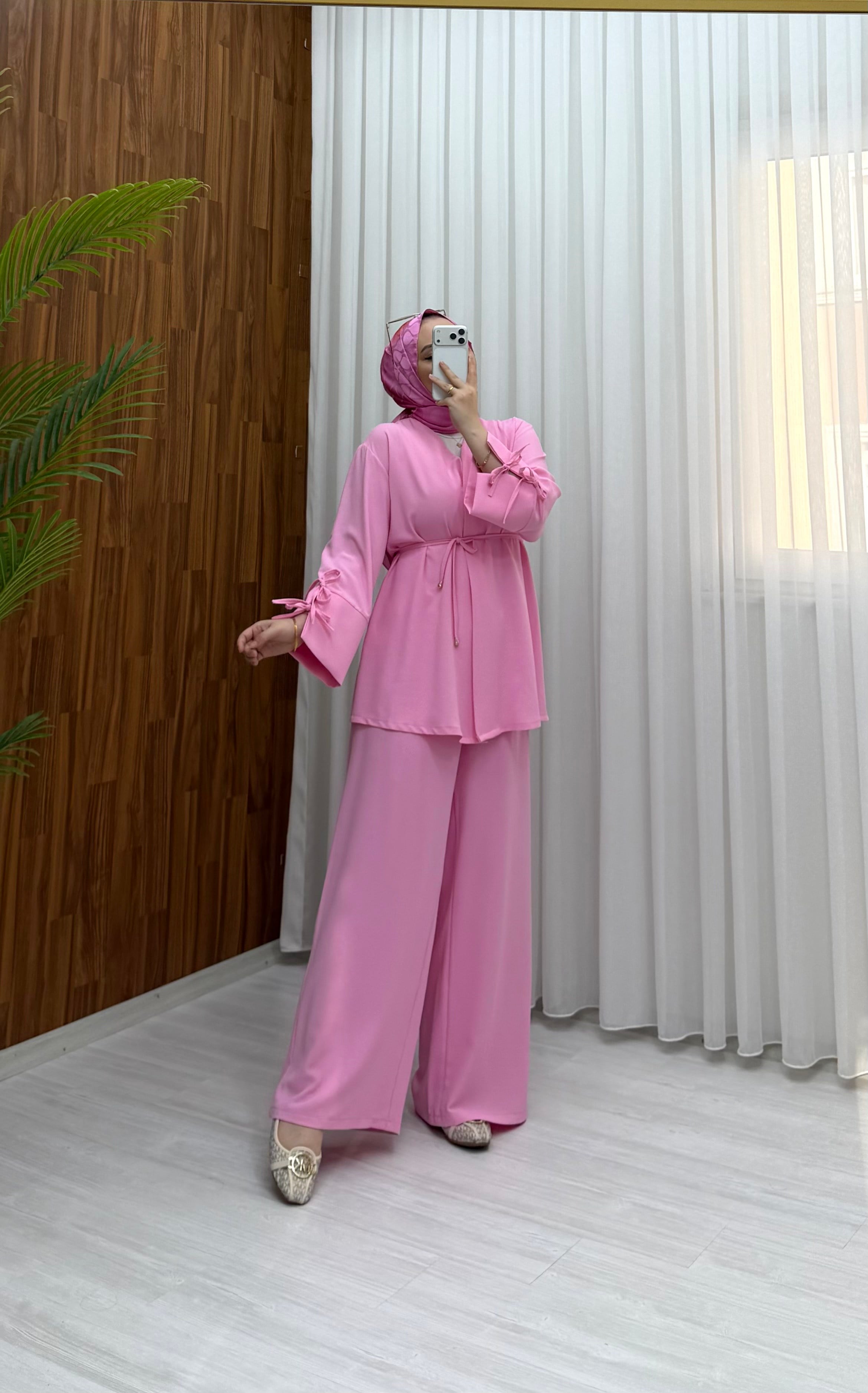 Binay Linda Fiyonk Detay Kimano Takım Pembe 8089 