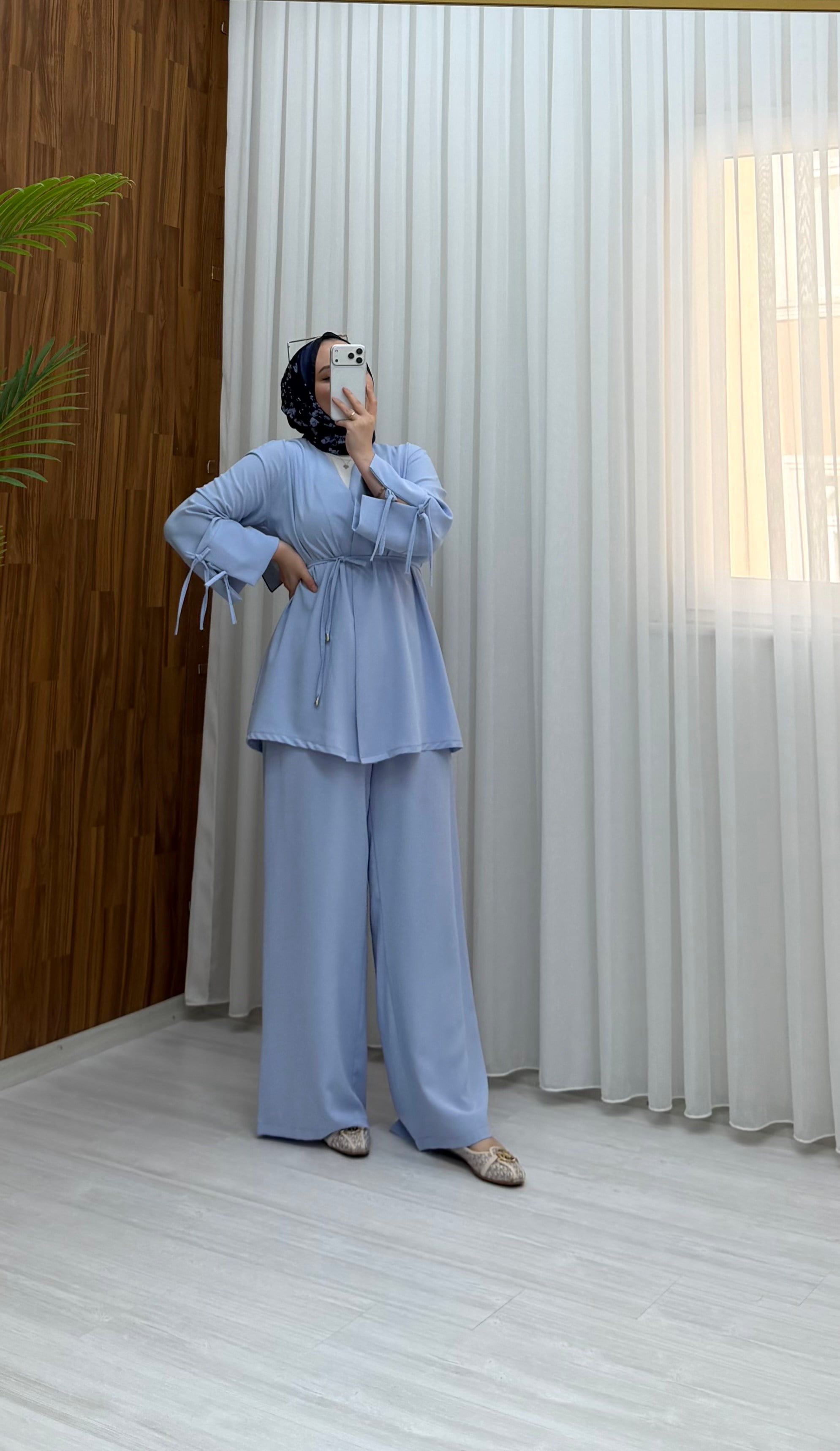 Binay Linda Fiyonk Detay Kimano Takım Mavi 8089 