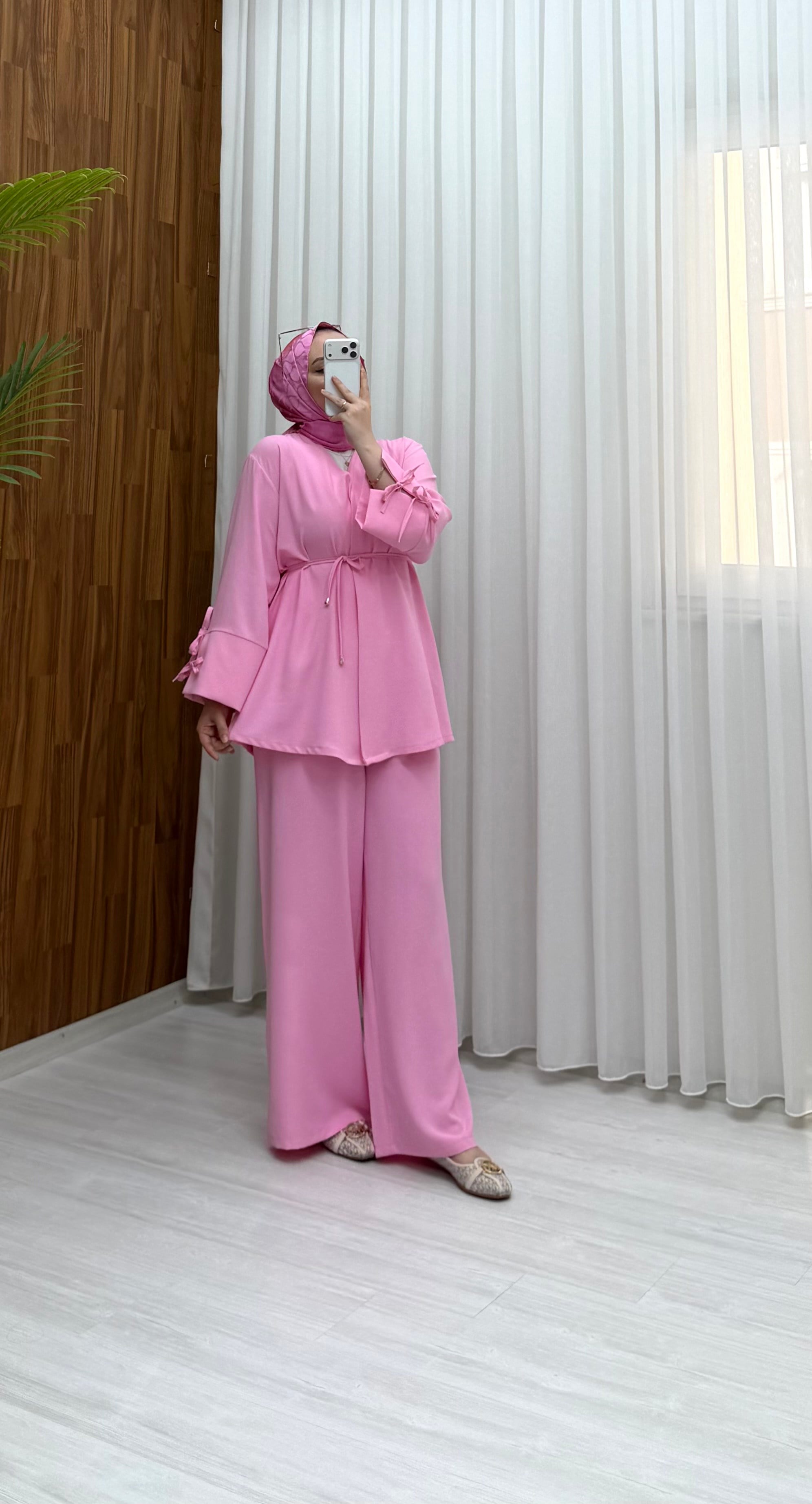 Binay Linda Fiyonk Detay Kimano Takım Pembe 8089 