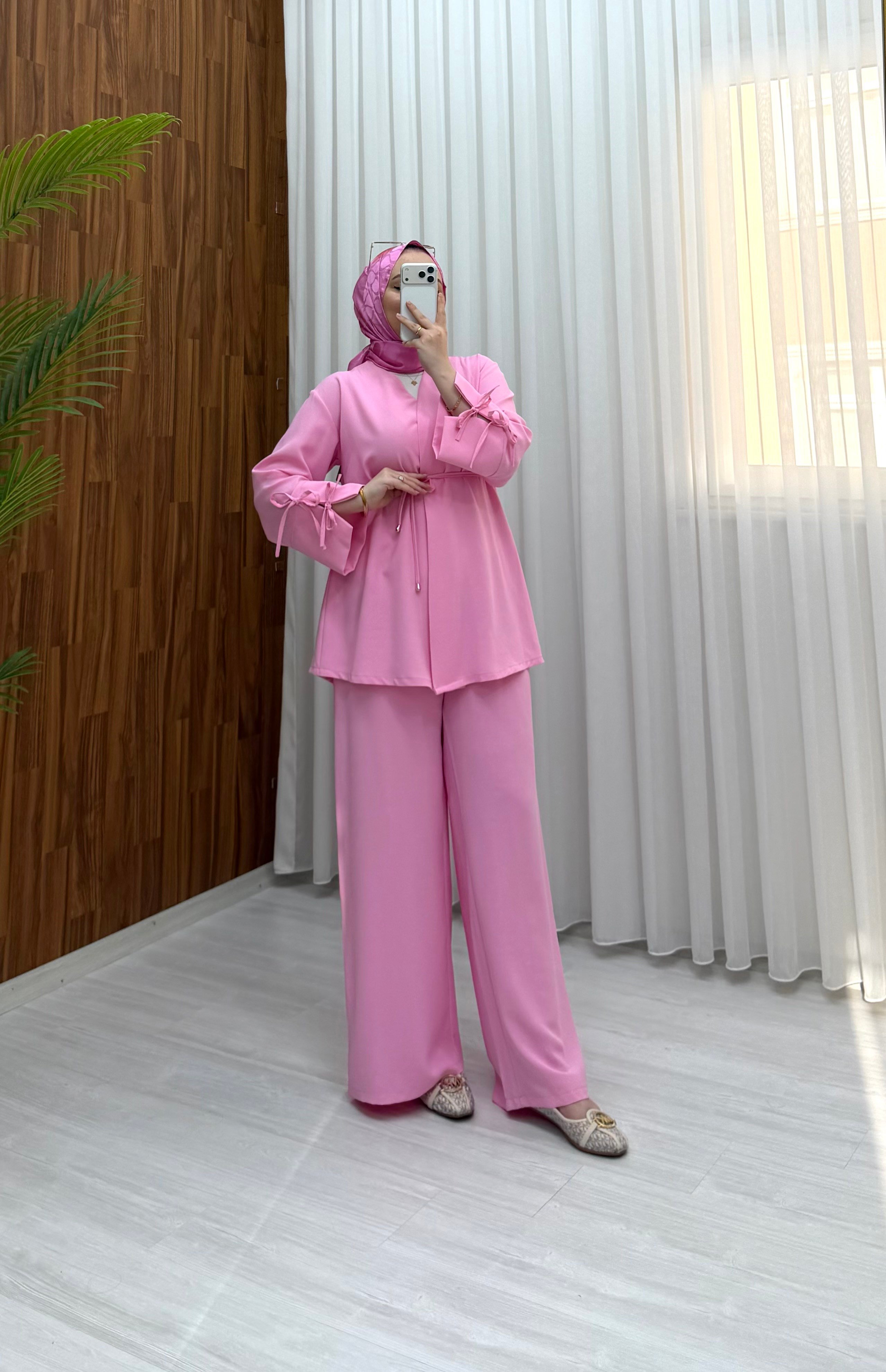 Binay Linda Fiyonk Detay Kimano Takım Pembe 8089 