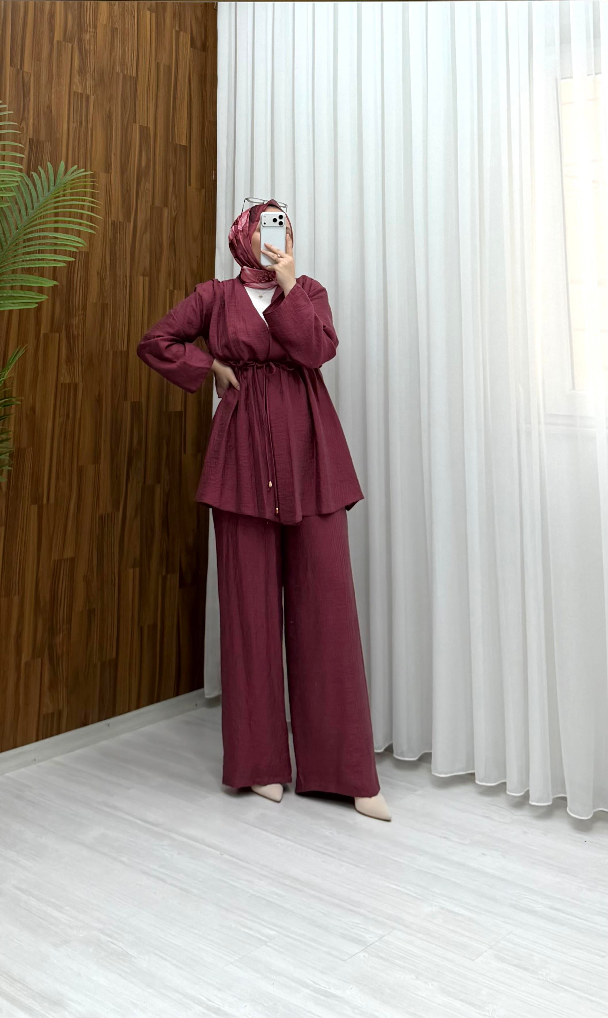 Binay Bürümcük Pantalon Astarlı Takım Bordo 8094 
