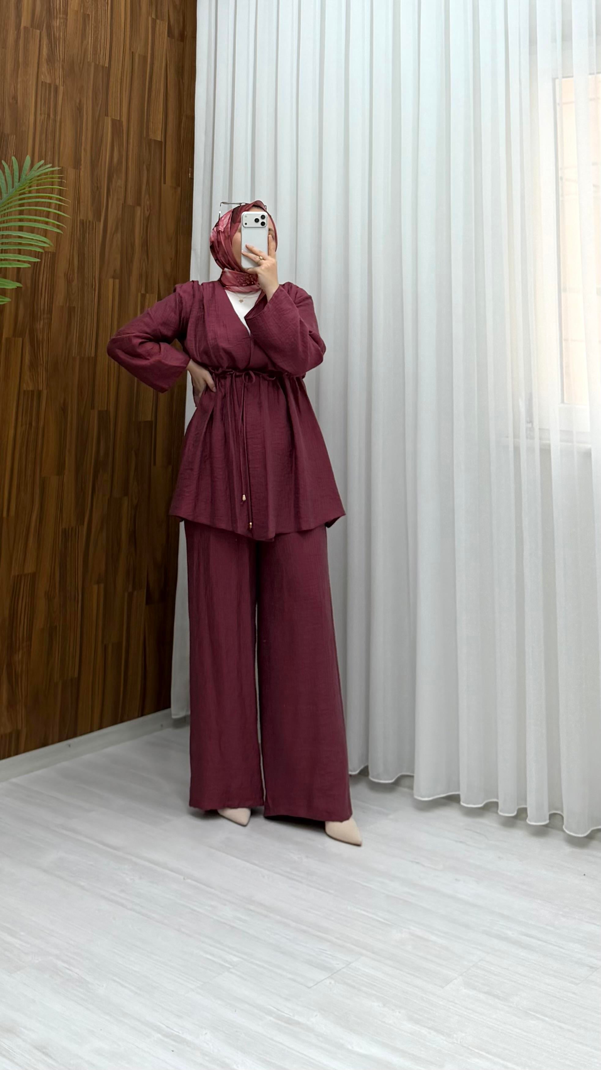 Binay Bürümcük Pantalon Astarlı Takım Bordo 8094 