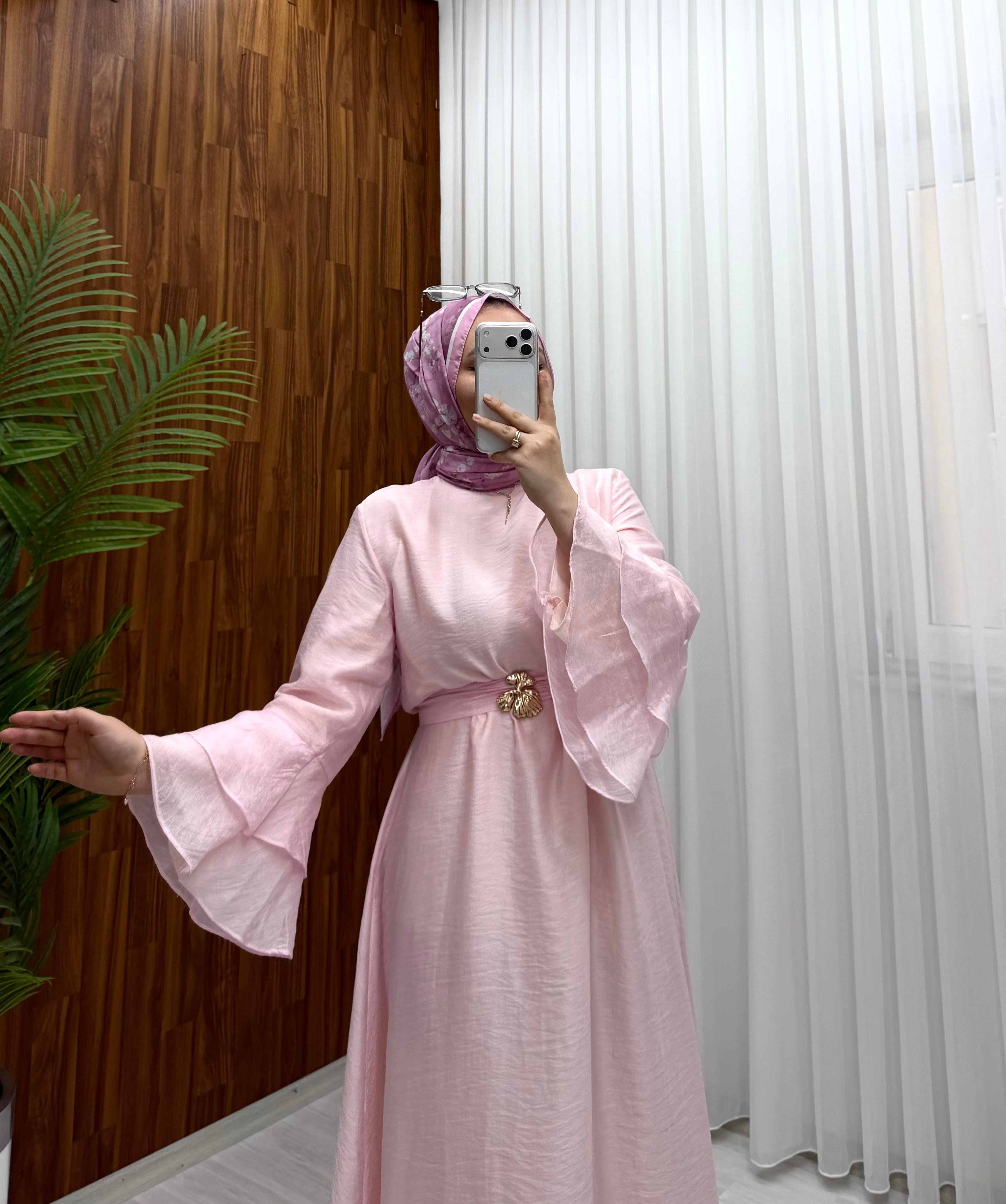 Binay Vual Toka Detay Elbise Pembe 8097 