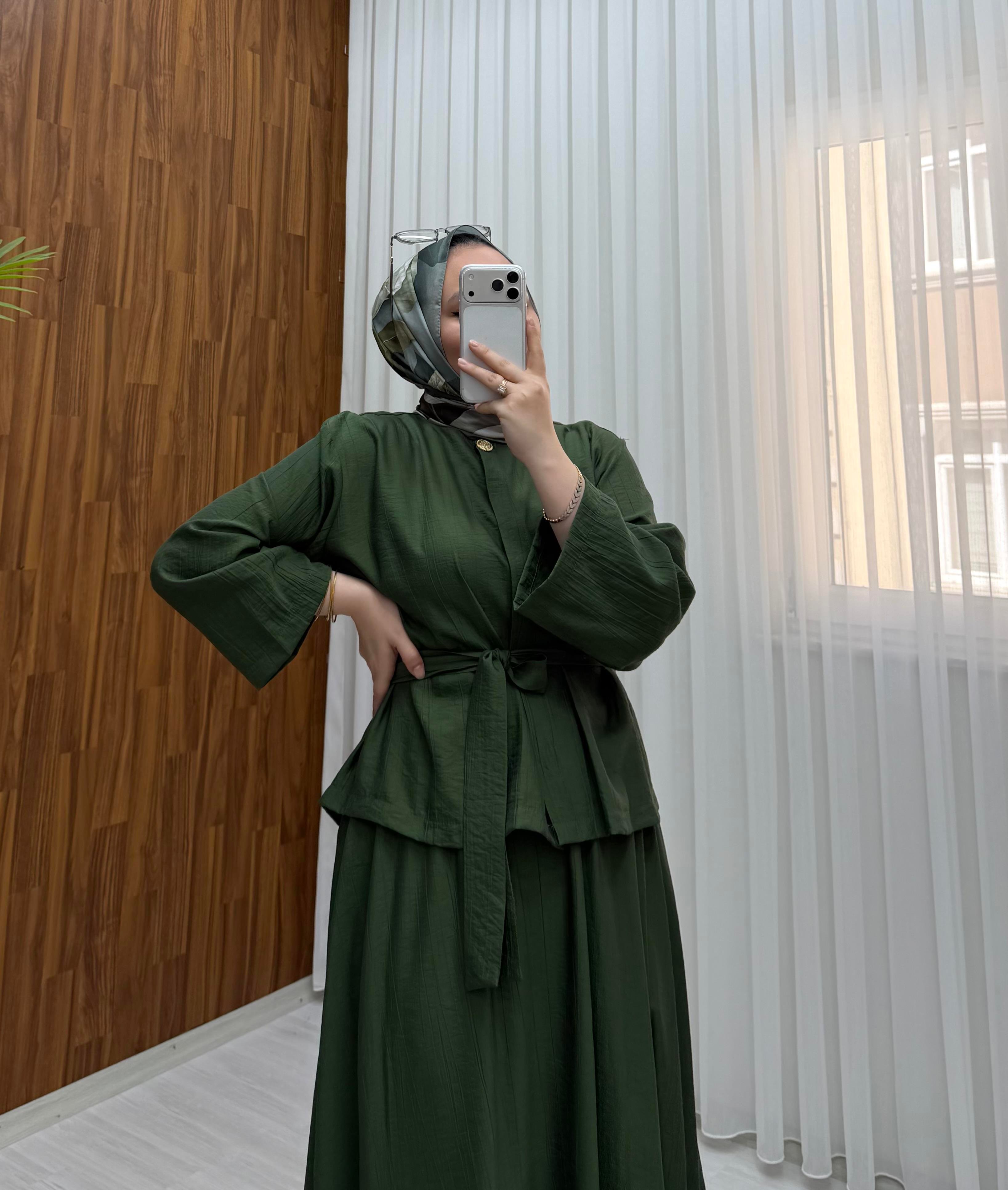 Ngs Gizli Düğmeli Etekli Çilek Takım Yeşil 9091 