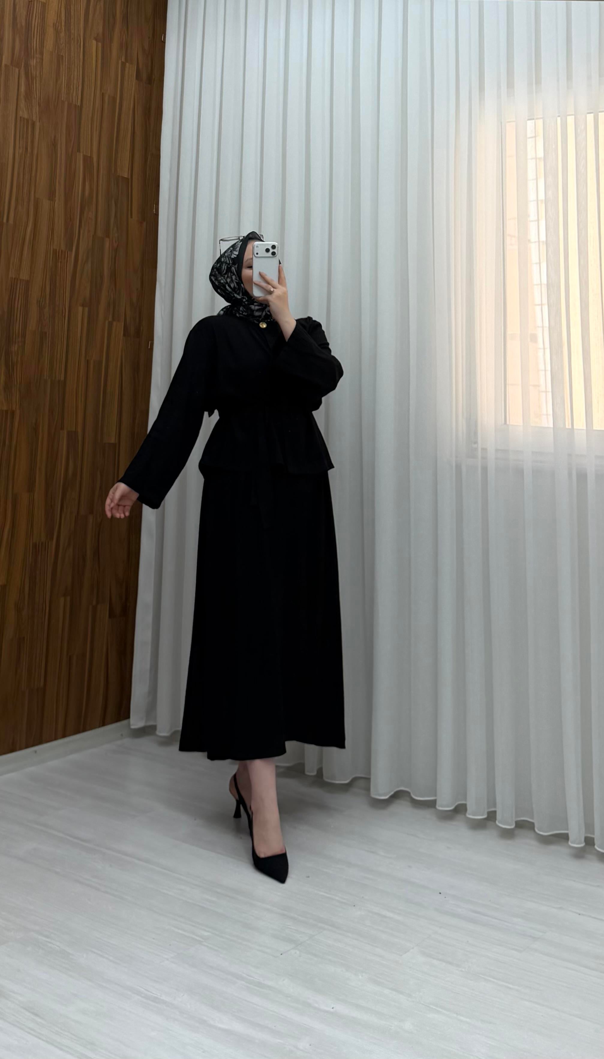 Ngs Gizli Düğmeli Etekli Çilek Takım Siyah  9091 