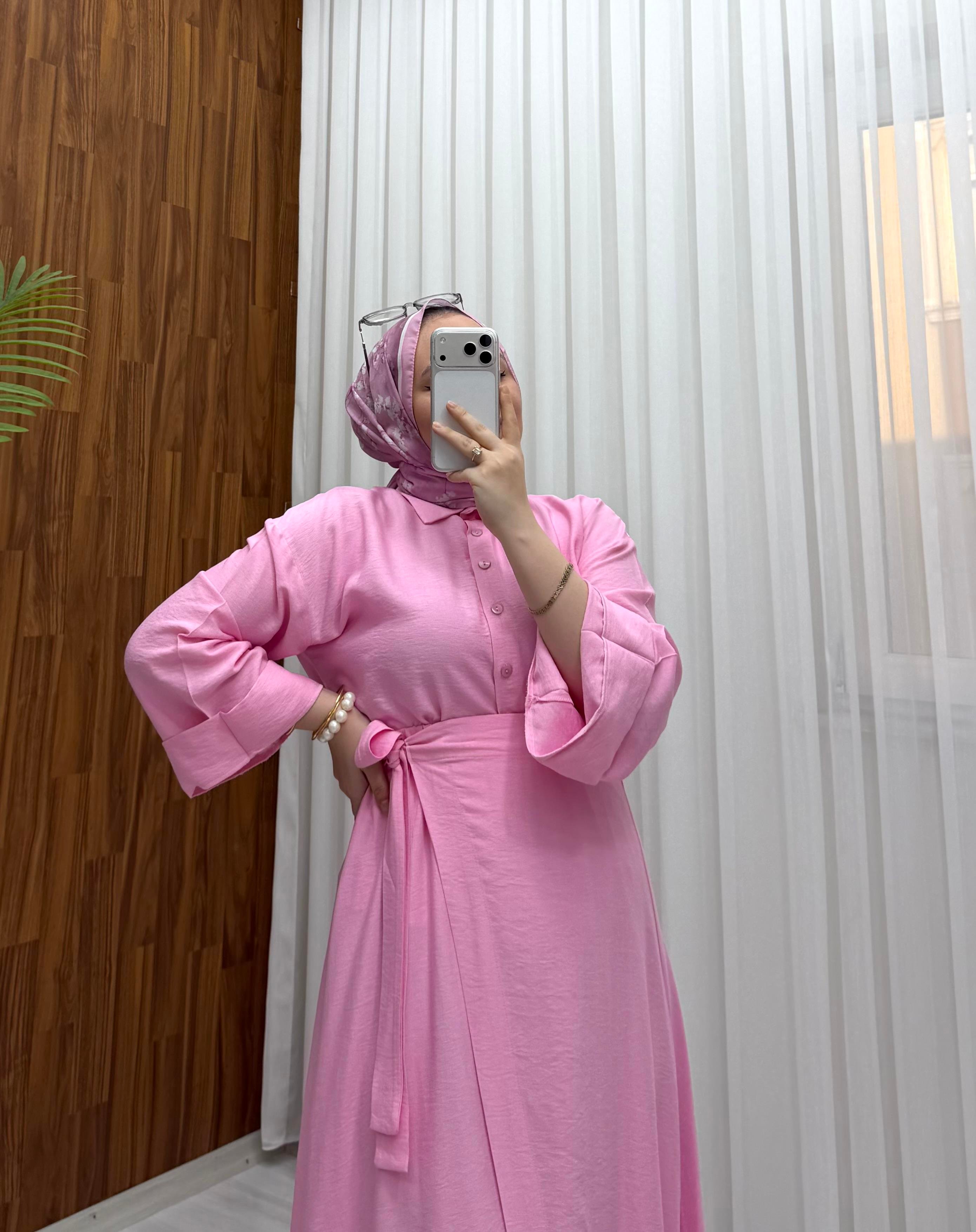 Qup Nihal Keten Etekli Takım Pembe 9093 