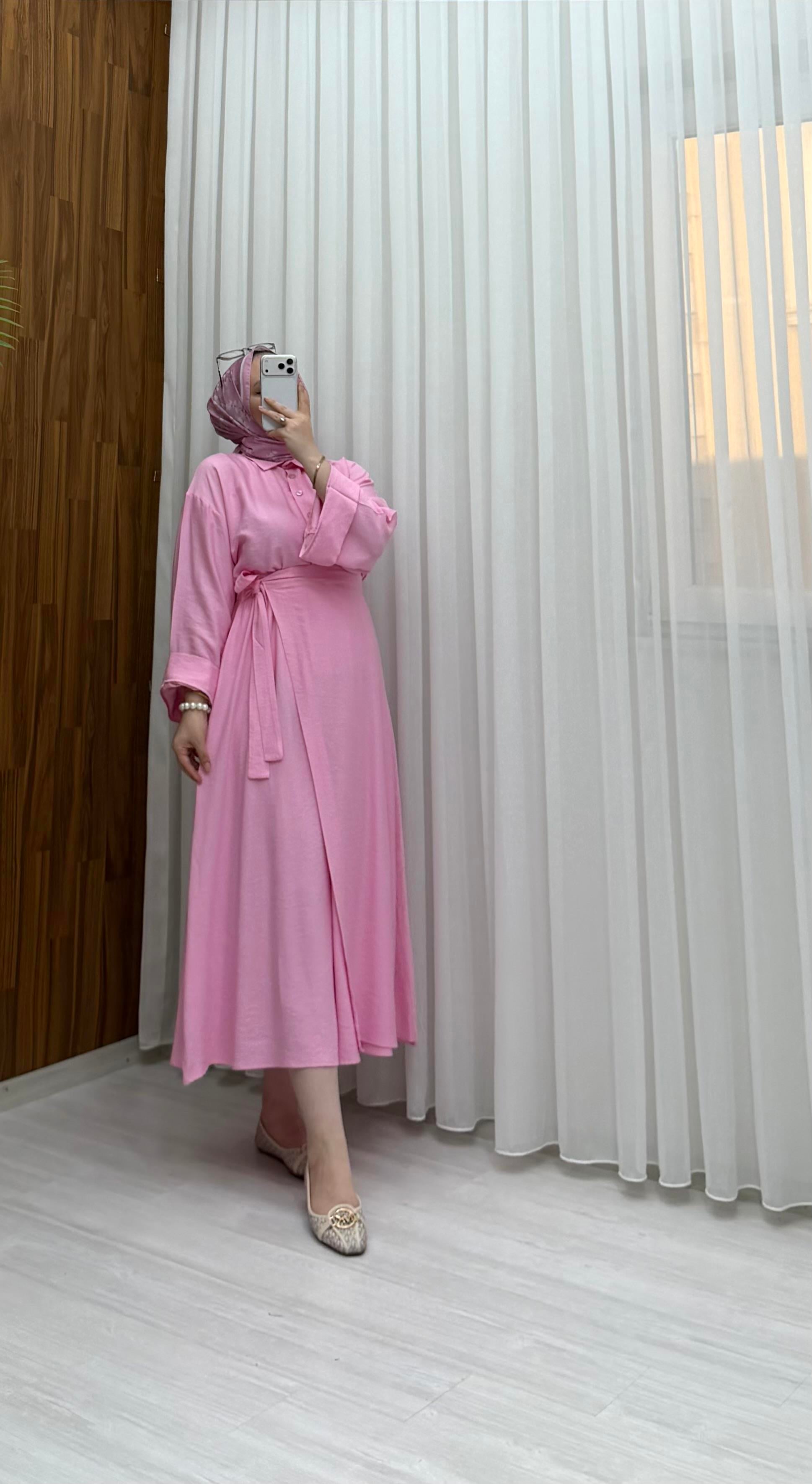 Qup Nihal Keten Etekli Takım Pembe 9093 