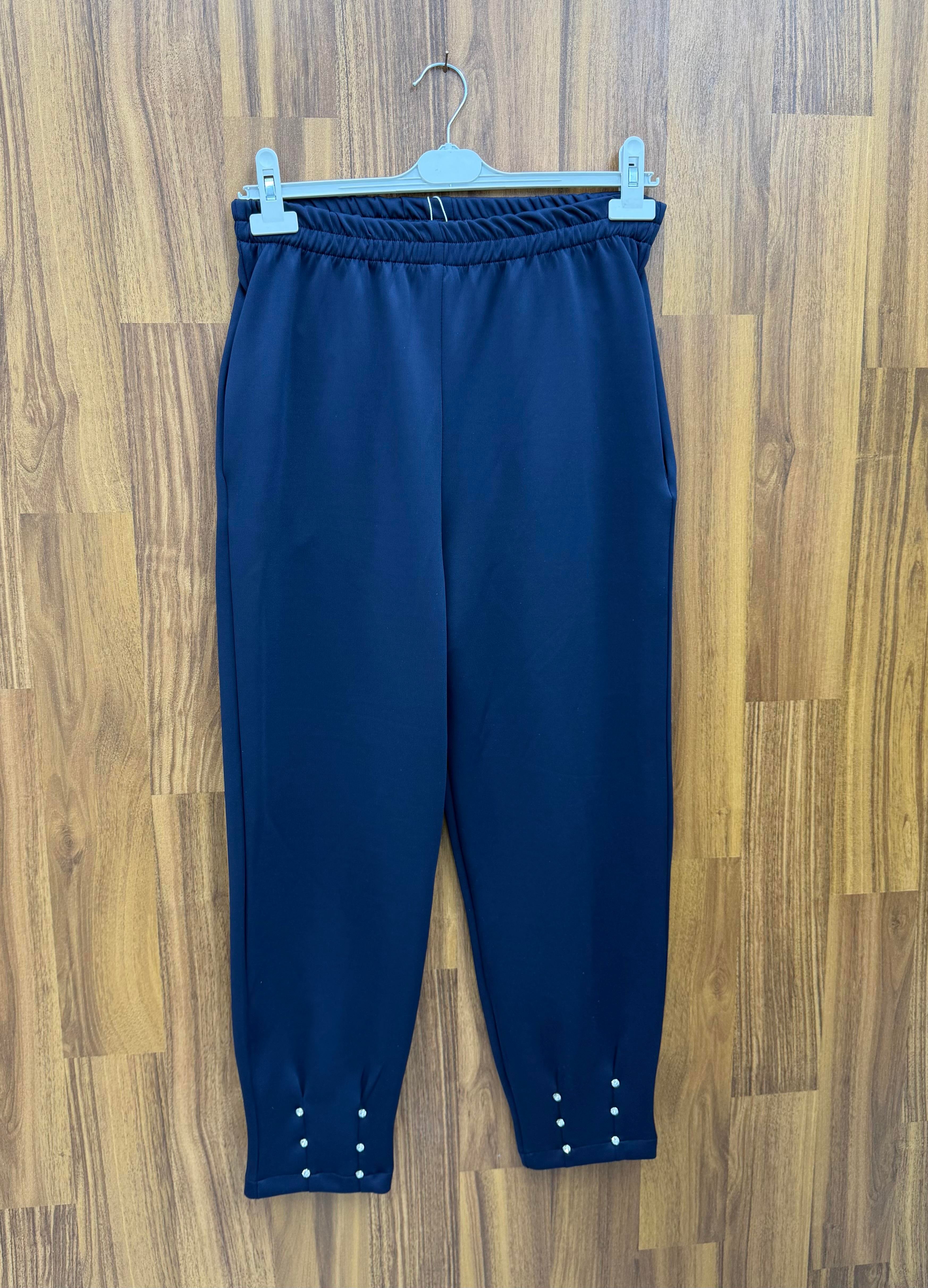Pilise Scuba Kumaş  Paçası Taşlı Pantalon Lacivert 9525 
