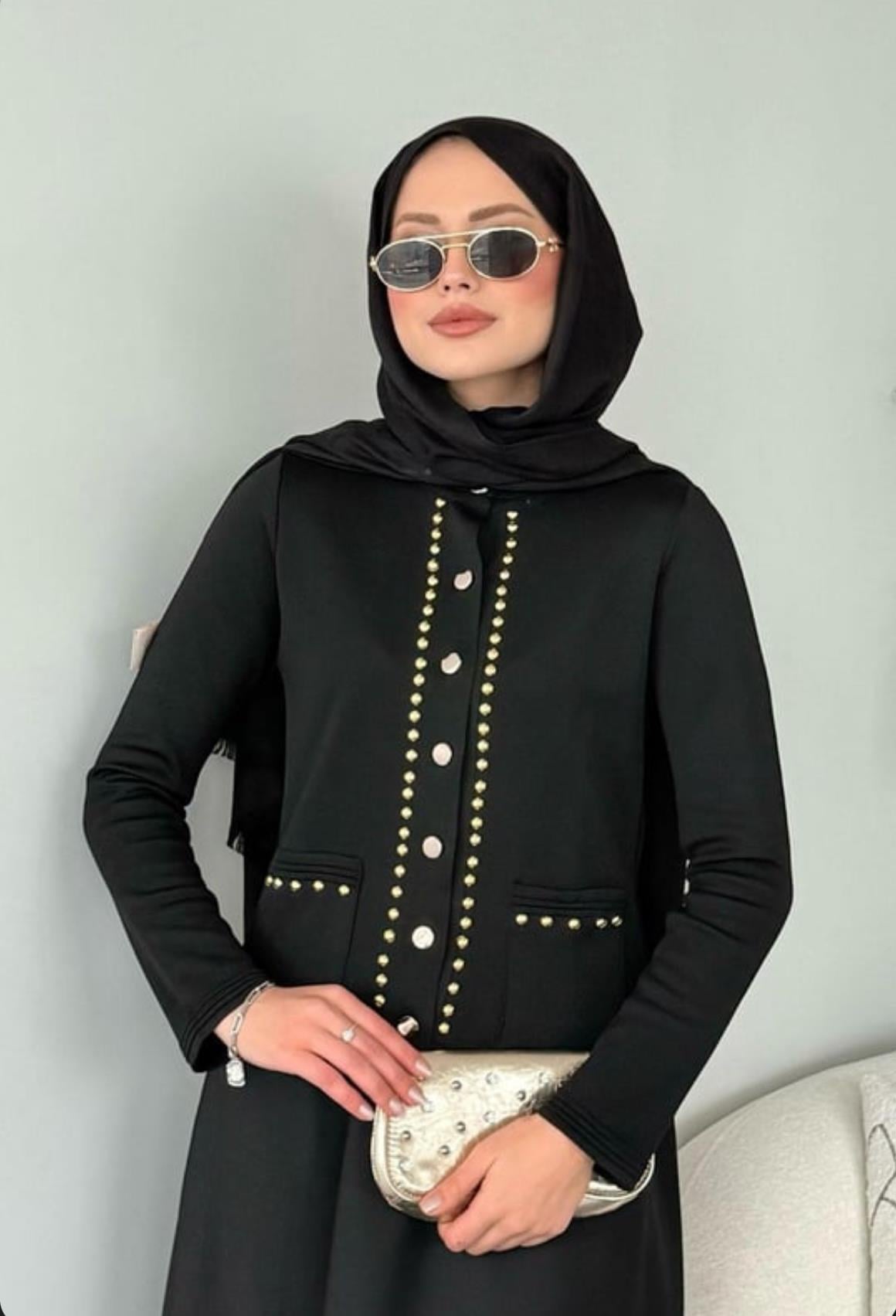 Almira Taşlı Hırka Siyah 