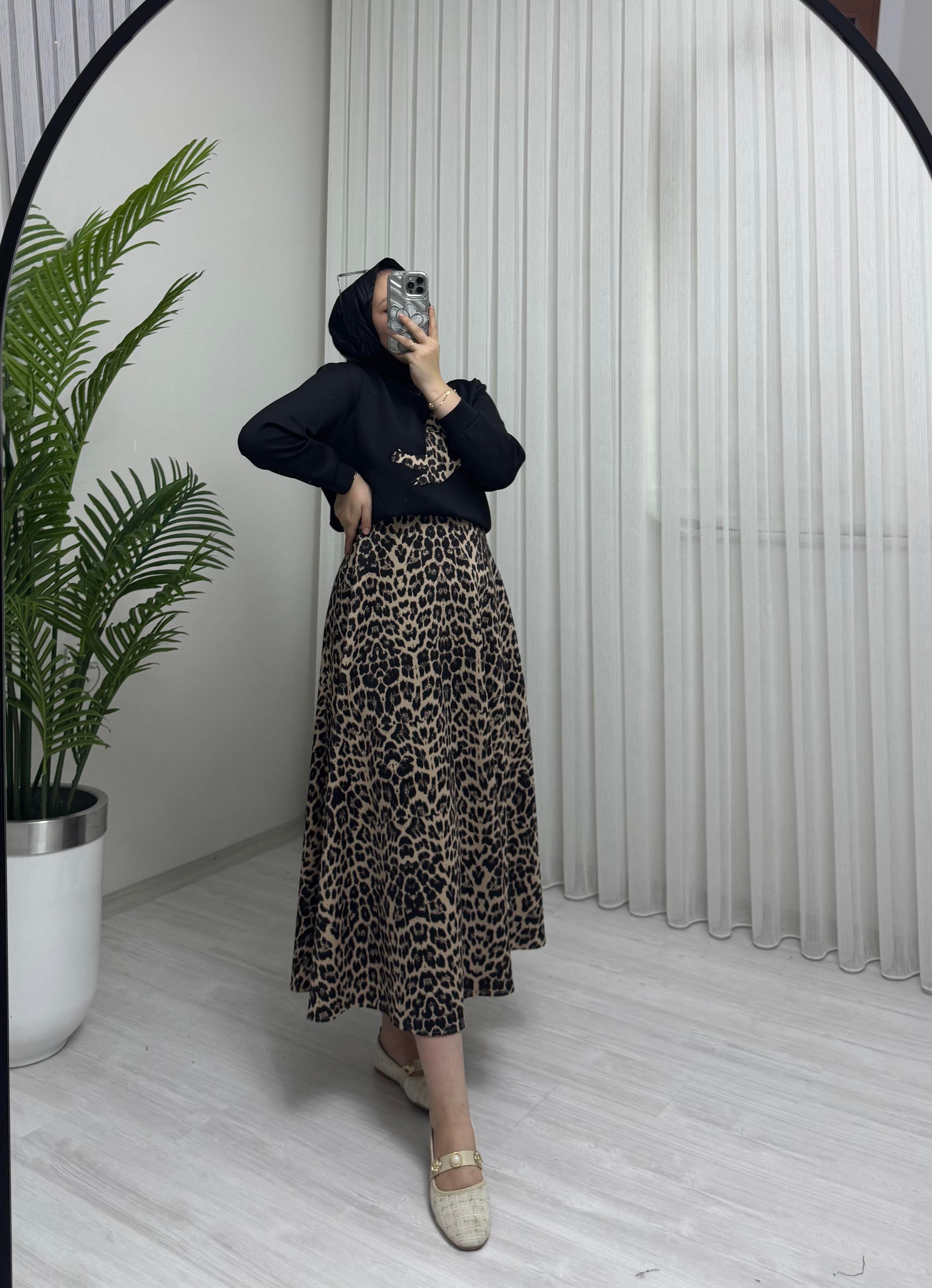 Aya Store Leopar Kuş Desen Takım Siyah