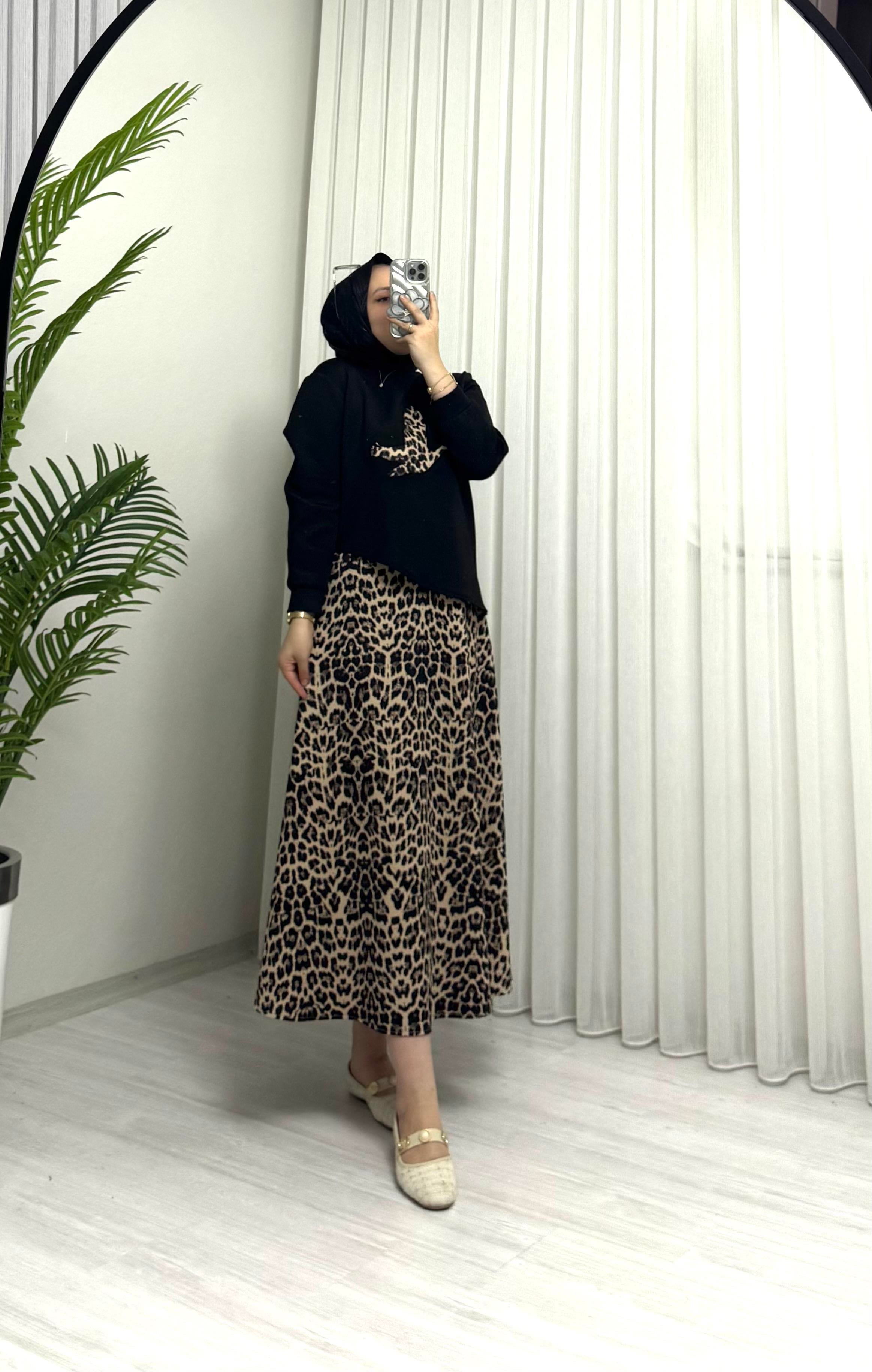 Aya Store Leopar Kuş Desen Takım Siyah