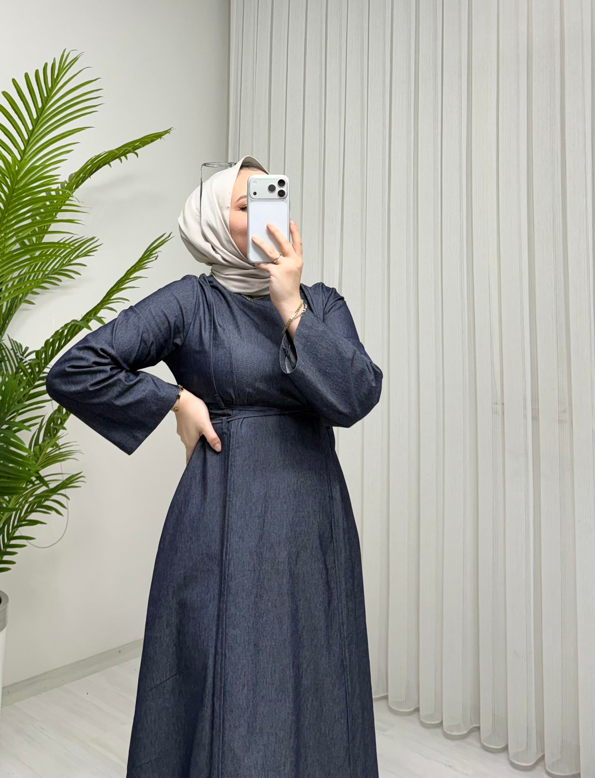 Binay Marsel Kumaş Kot Elbise Lacivert
