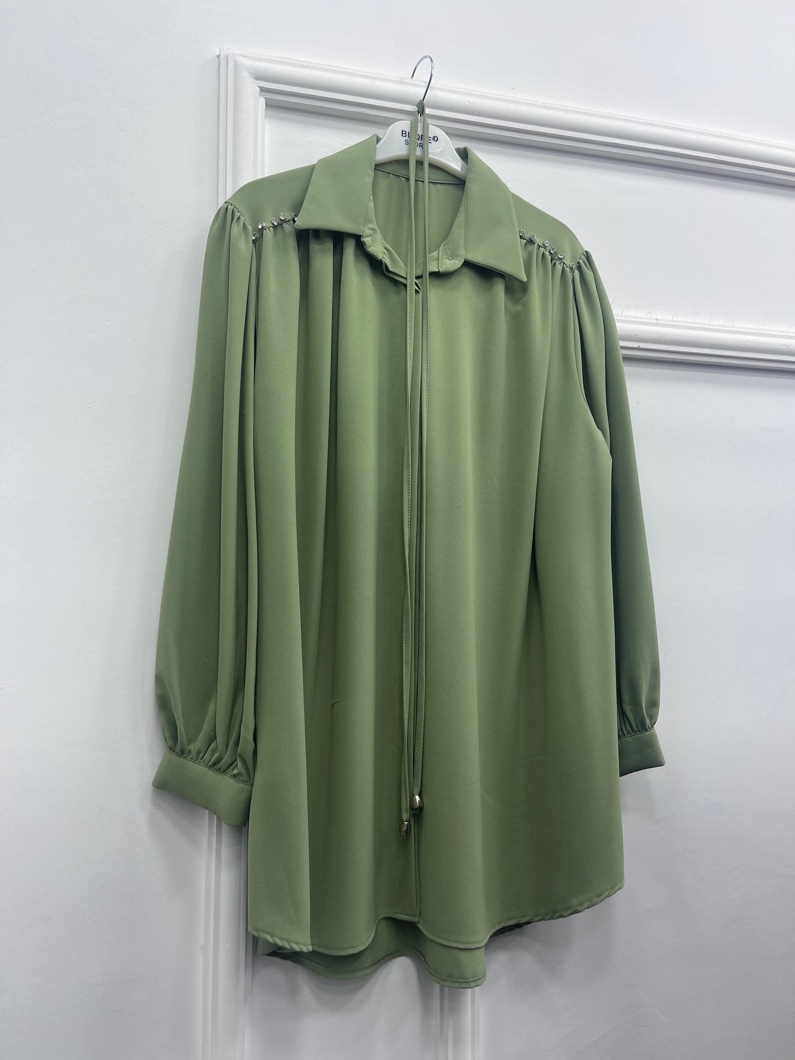 Bqre Omzu Taşlı Tunik Mint Yeşili (4154)